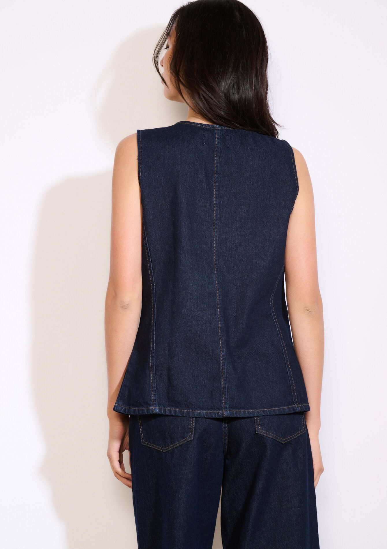 Sleeveless denim jacket, Sleeveless denim jacket - DARK BLUE - 09101079_0501