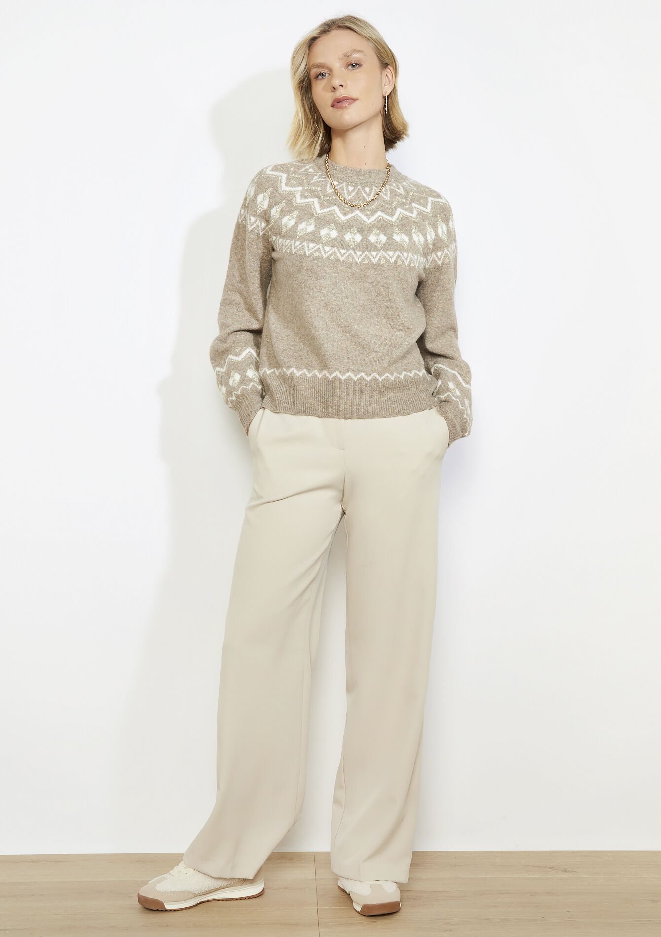 Grafische trui met jacquard - TAUPE - 04006957_1021