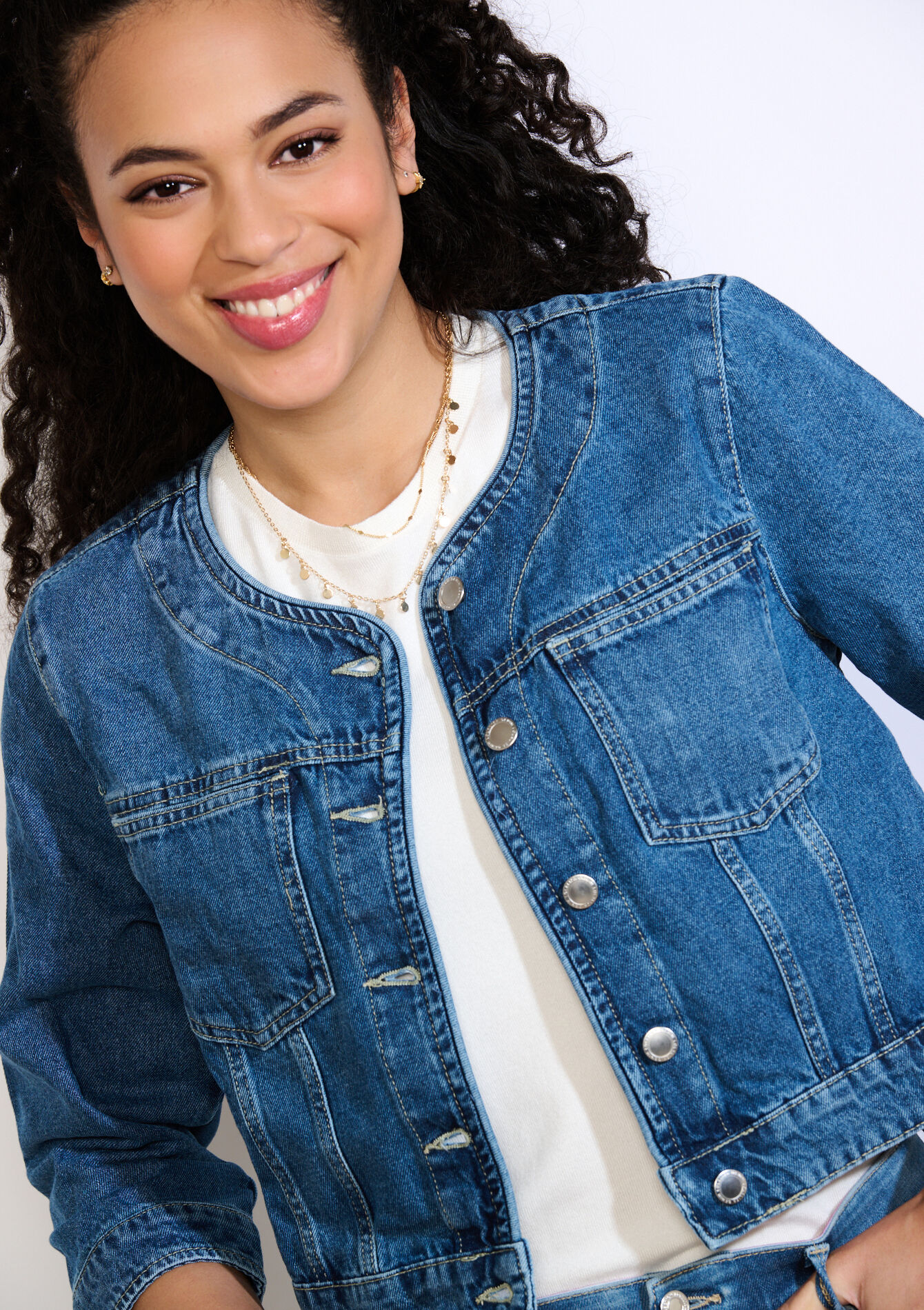 Cropped denim jacket - MEDIUM BLUE - 09101098_0500