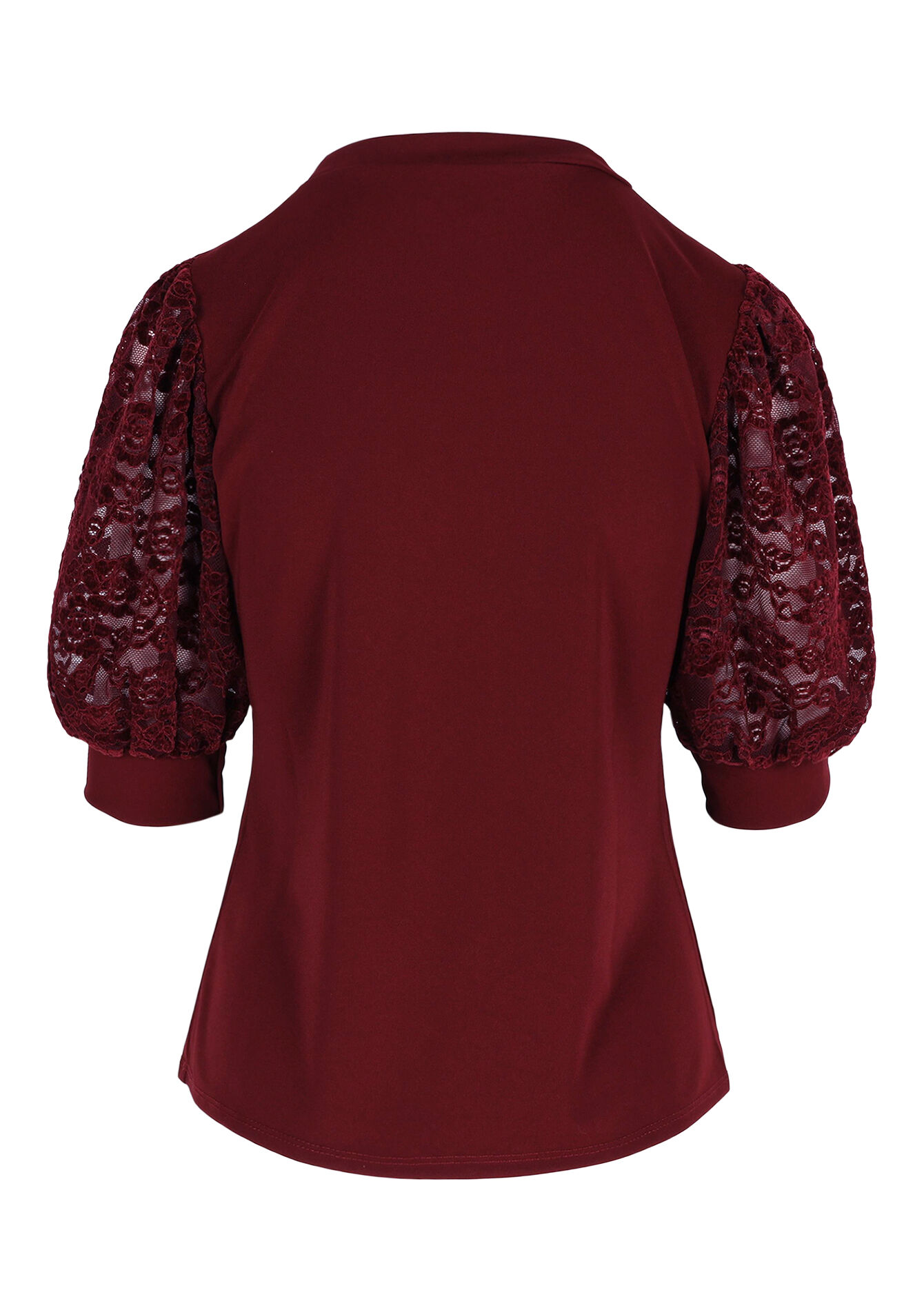 Lace puff sleeve t-shirt - BORDEAUX WINE - 02301925