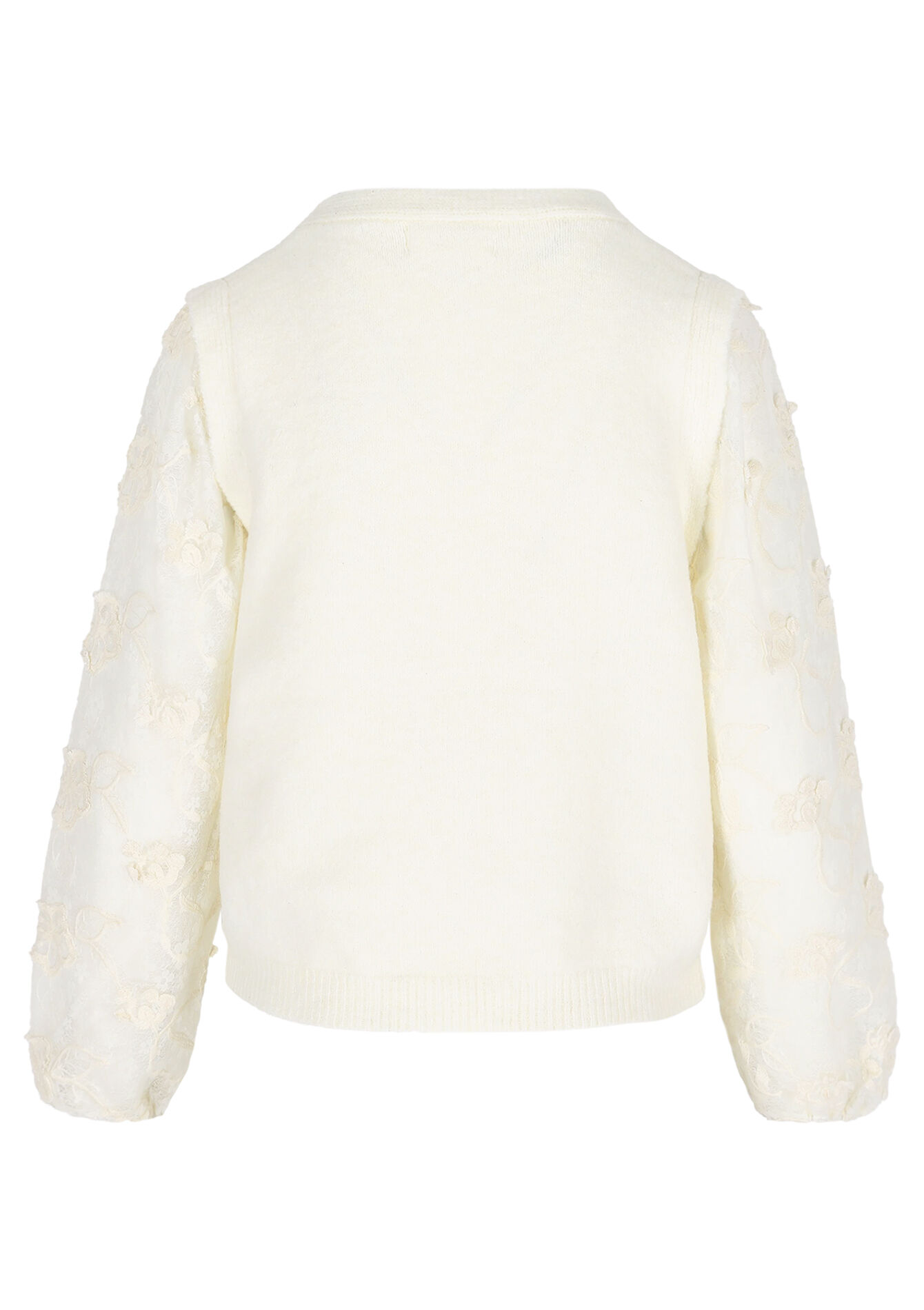 V-hals trui met kanten mouwen - VANILLA WHITE - 04006976_1013