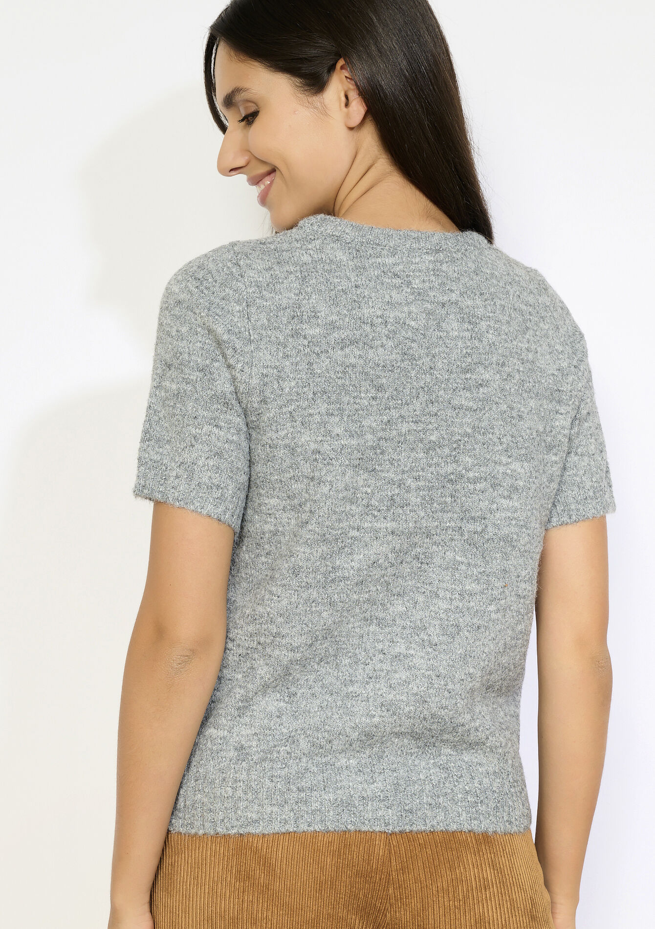 Gebreide top met sierstenen, Gebreide top met sierstenen - LT GREY MEL - 04006934_1081