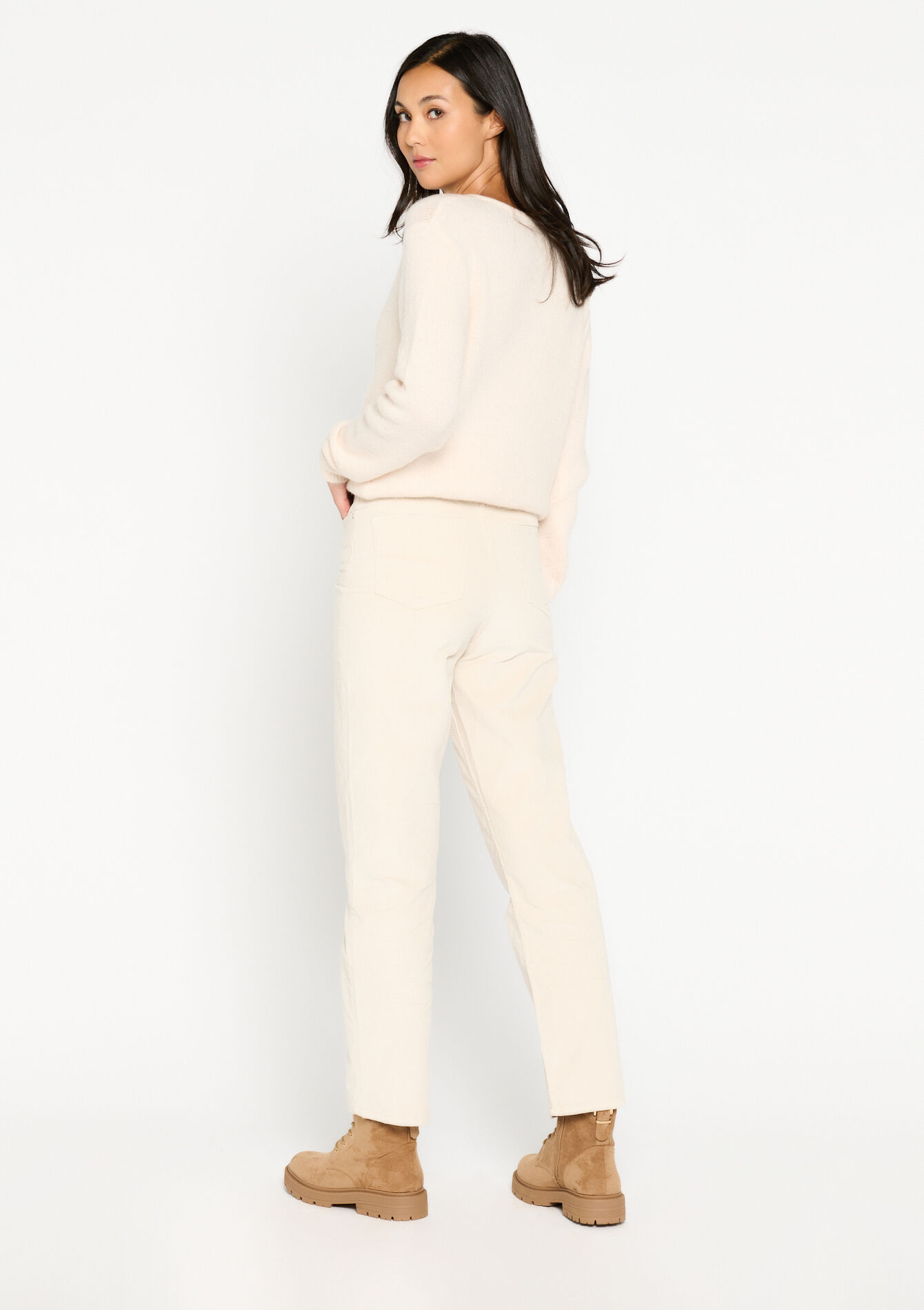 Straight cut trousers in baby corduroy, Straight cut trousers in baby corduroy - OFFWHITE - 06004366_1001
