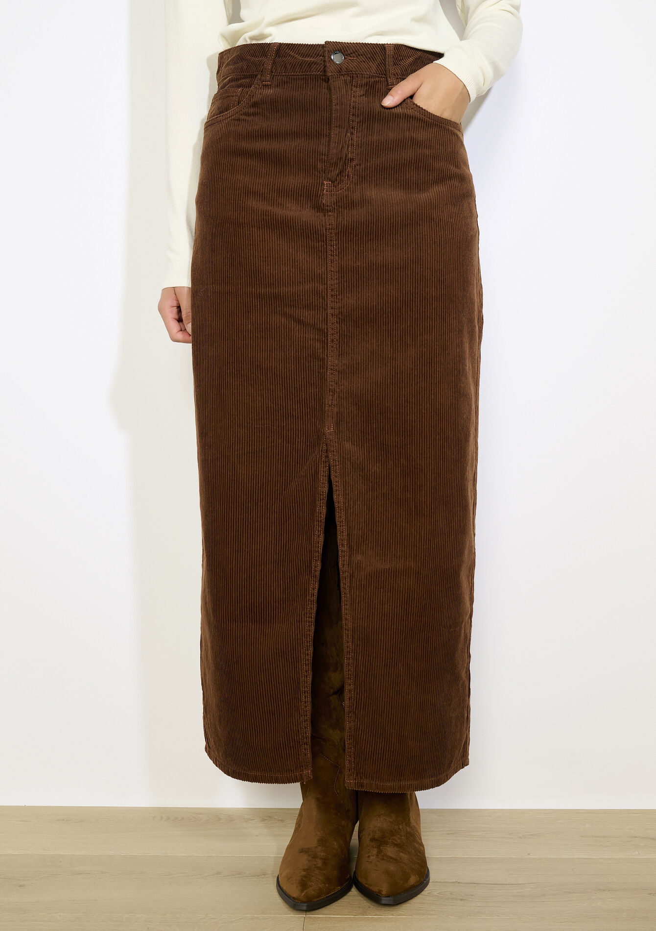 Lange ribfluwelen rok, Lange ribfluwelen rok - CAMEL GINGER - 07101354_3831