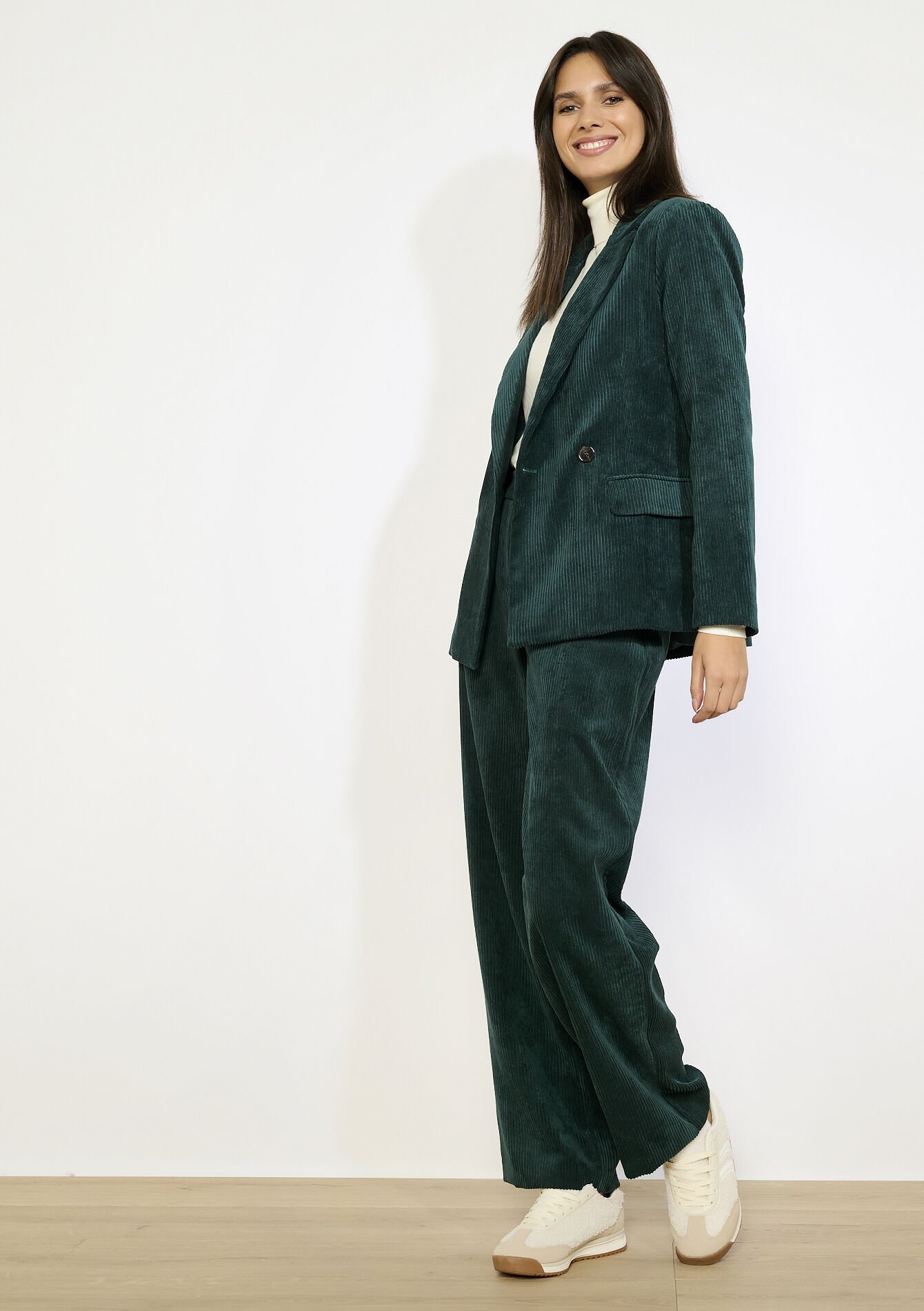 Corduroy broek met elastiek - GREEN EMERALD - 06100746_4511