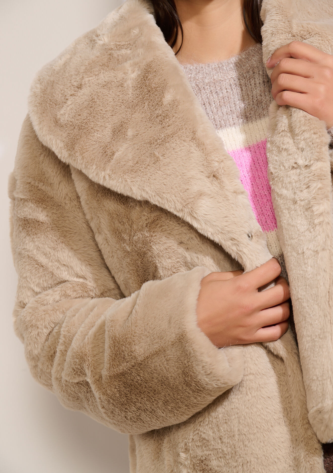 Korte jas in imitatiebont, Korte jas in imitatiebont - TAUPE - 23000767_1021