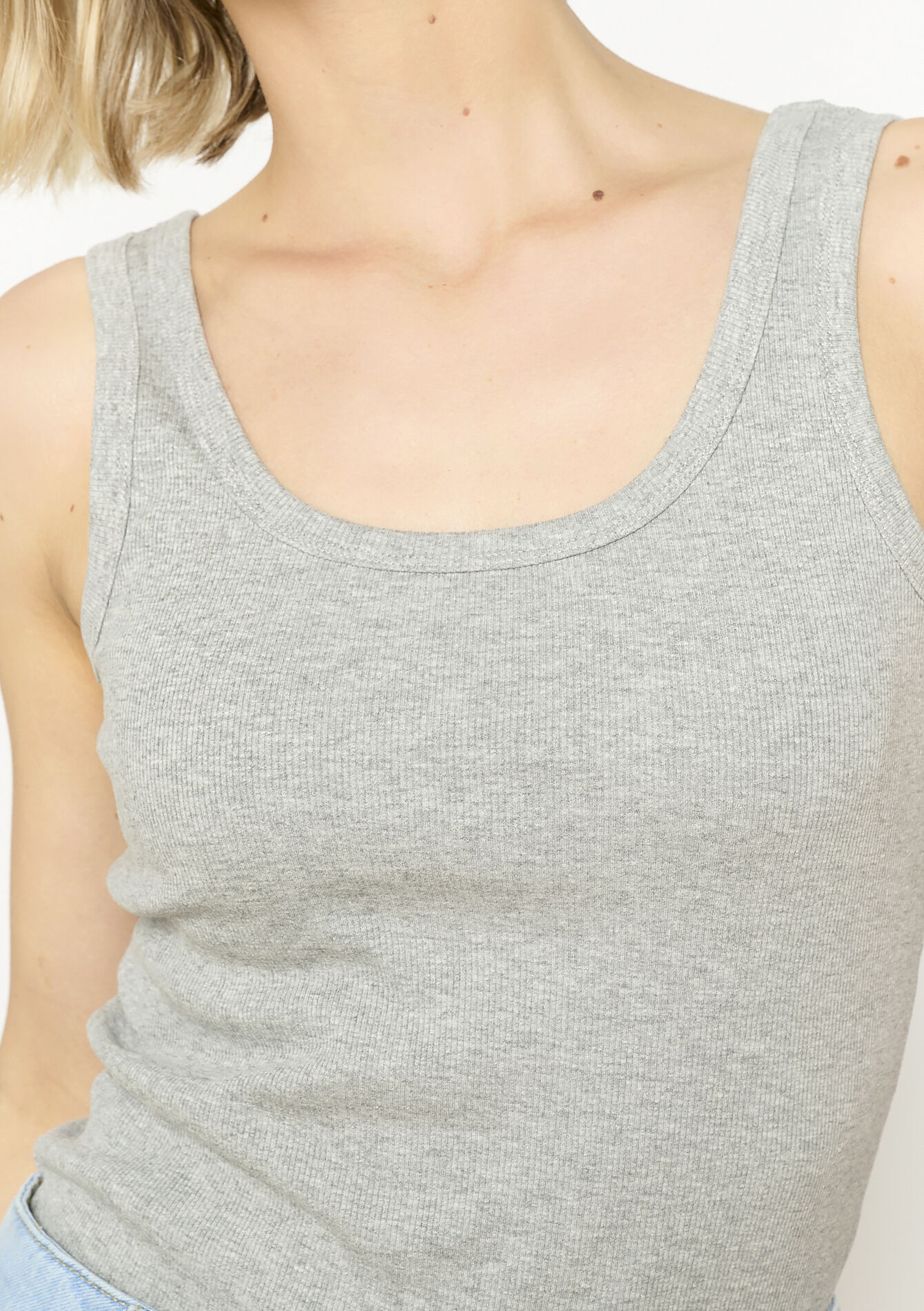 Geribde tanktop, Geribde tanktop - LT GREY MEL - 02200473_1081