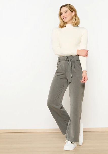 Paperbag trousers with tie-belt - MED GREY - 06600816_2573