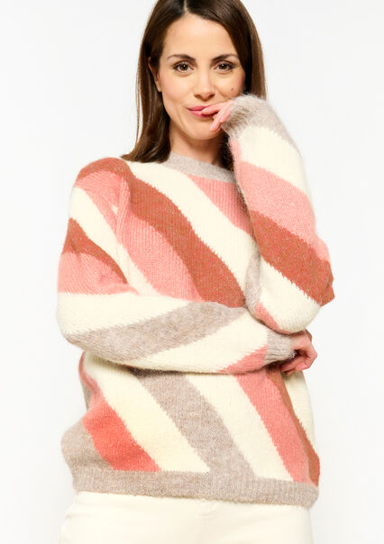 Pullover with diagonal stripes - COSMETIC PINK - 04006500_5733