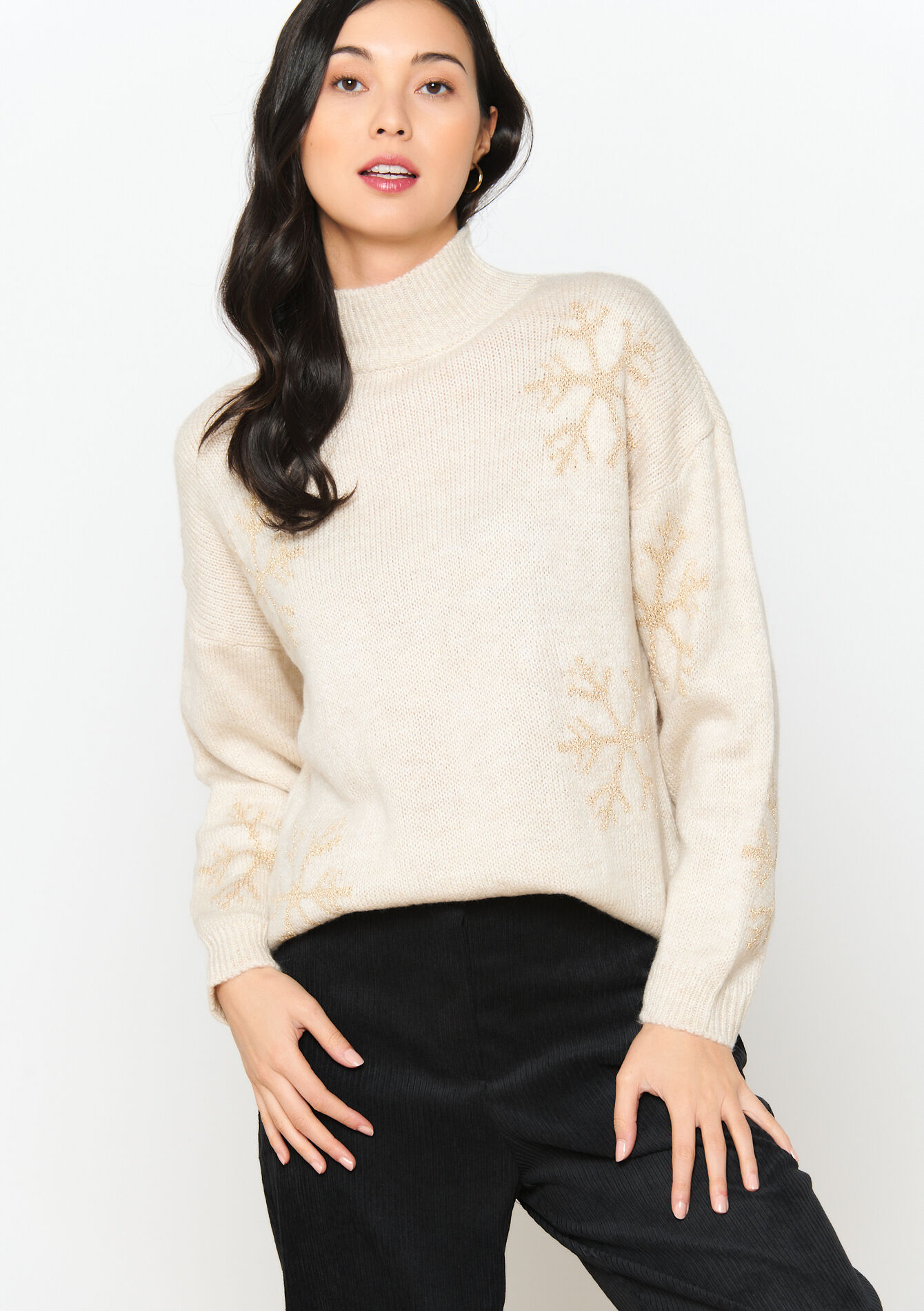 Pullover with lurex snowflakes - LT BEIGE - 04006429_2527