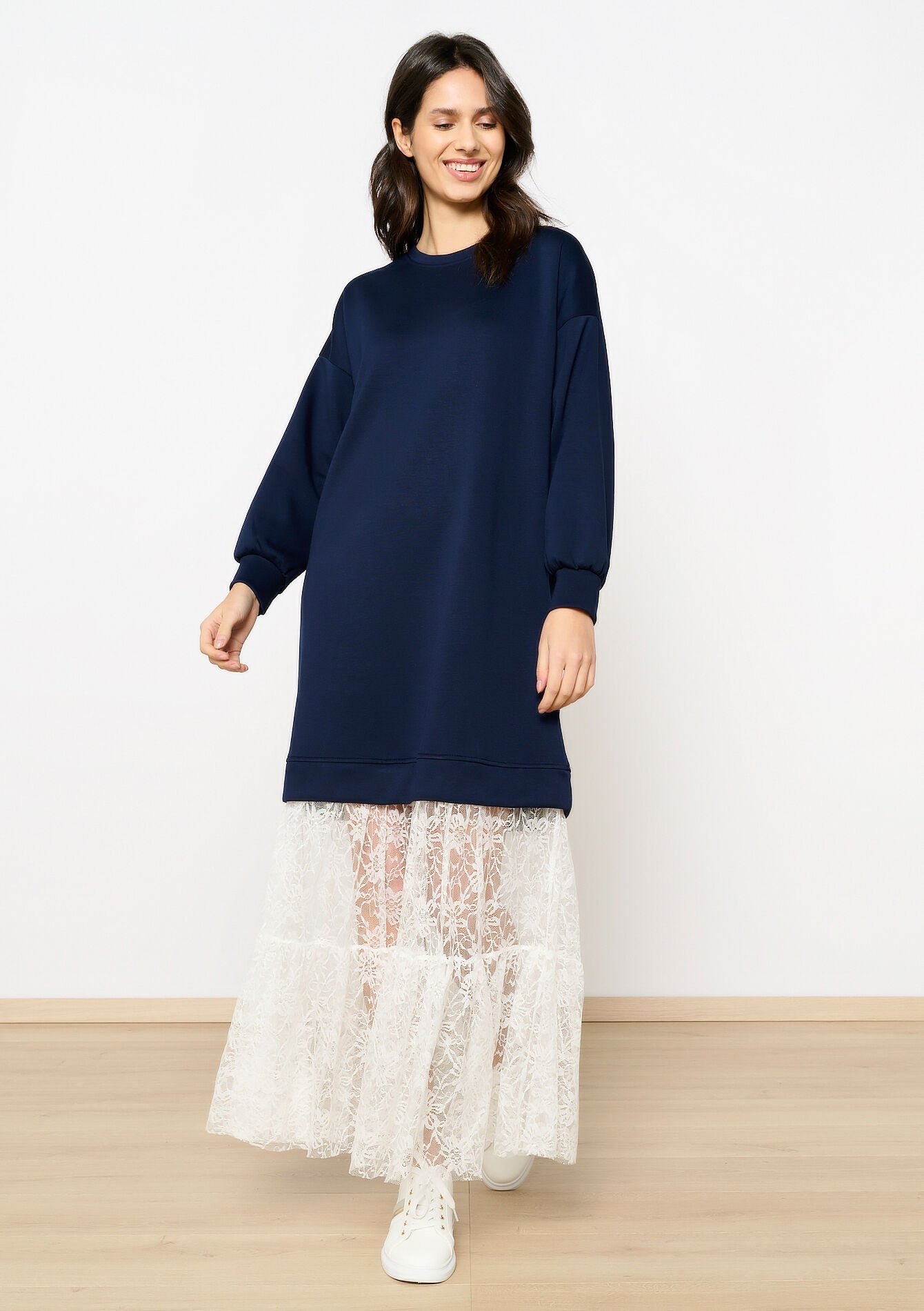 Sweaterjurk met kant, Sweaterjurk met kant - NAVY BASIC - 08103999_2723