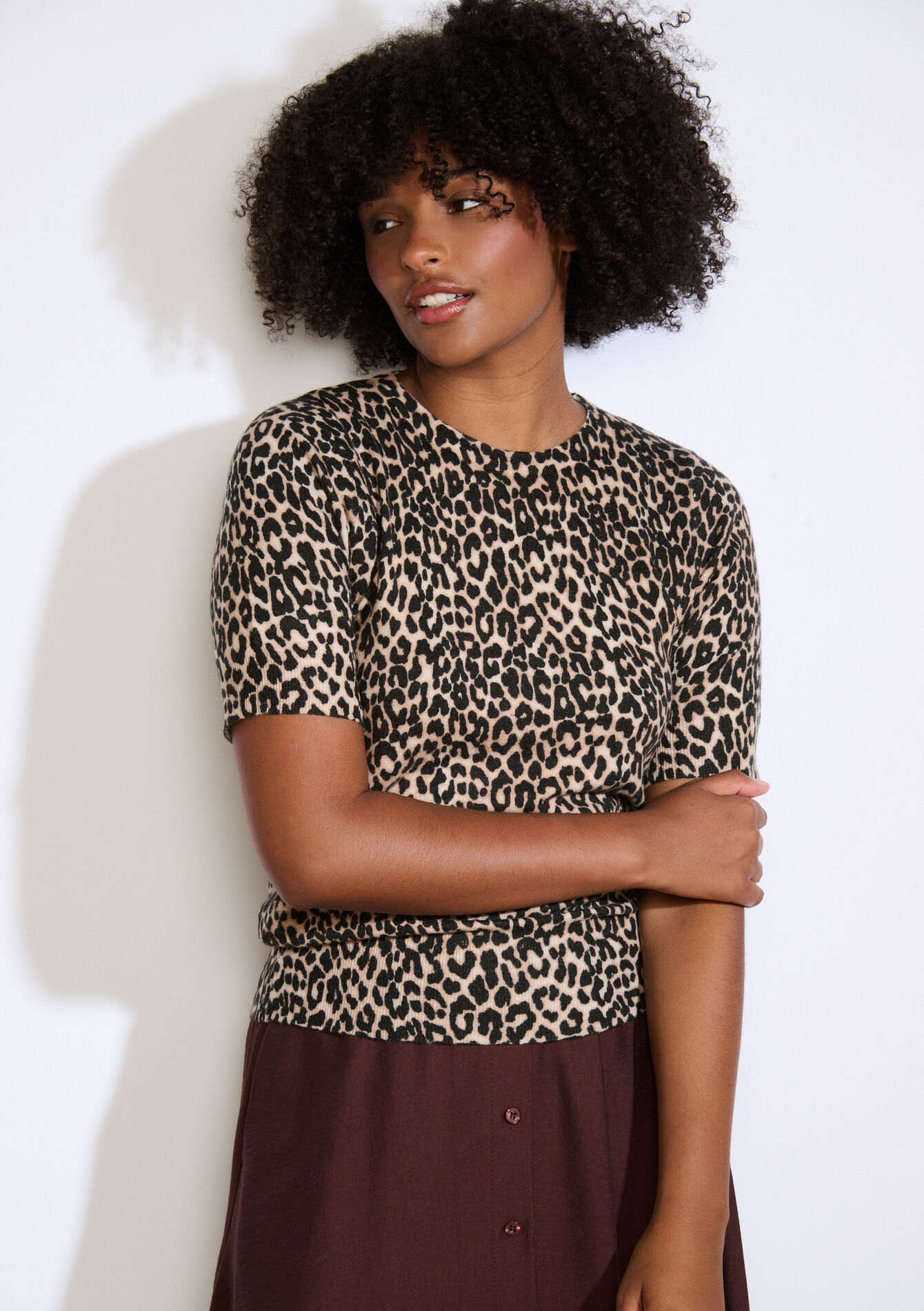 Pull manches courtes léopard, Pull manches courtes léopard - LT BEIGE - 04006904