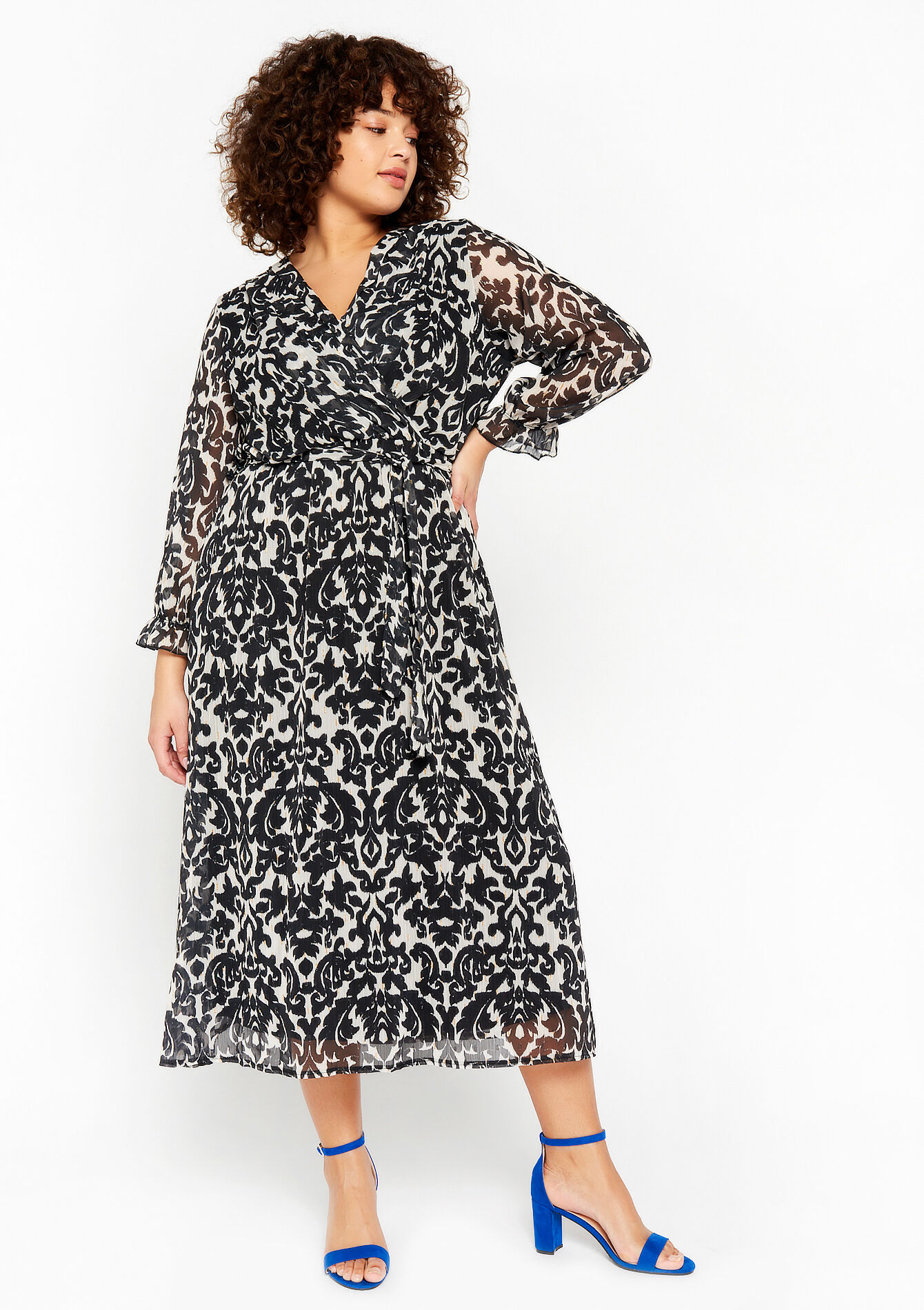 Wrap dress with lurex, Wrap dress with lurex - BLACK - 08601865_1119