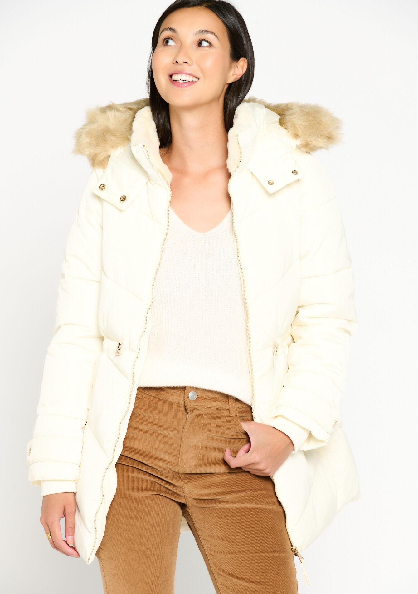Quilted jacket with hood, Quilted jacket with hood - VANILLA WHITE - 23000588_1013