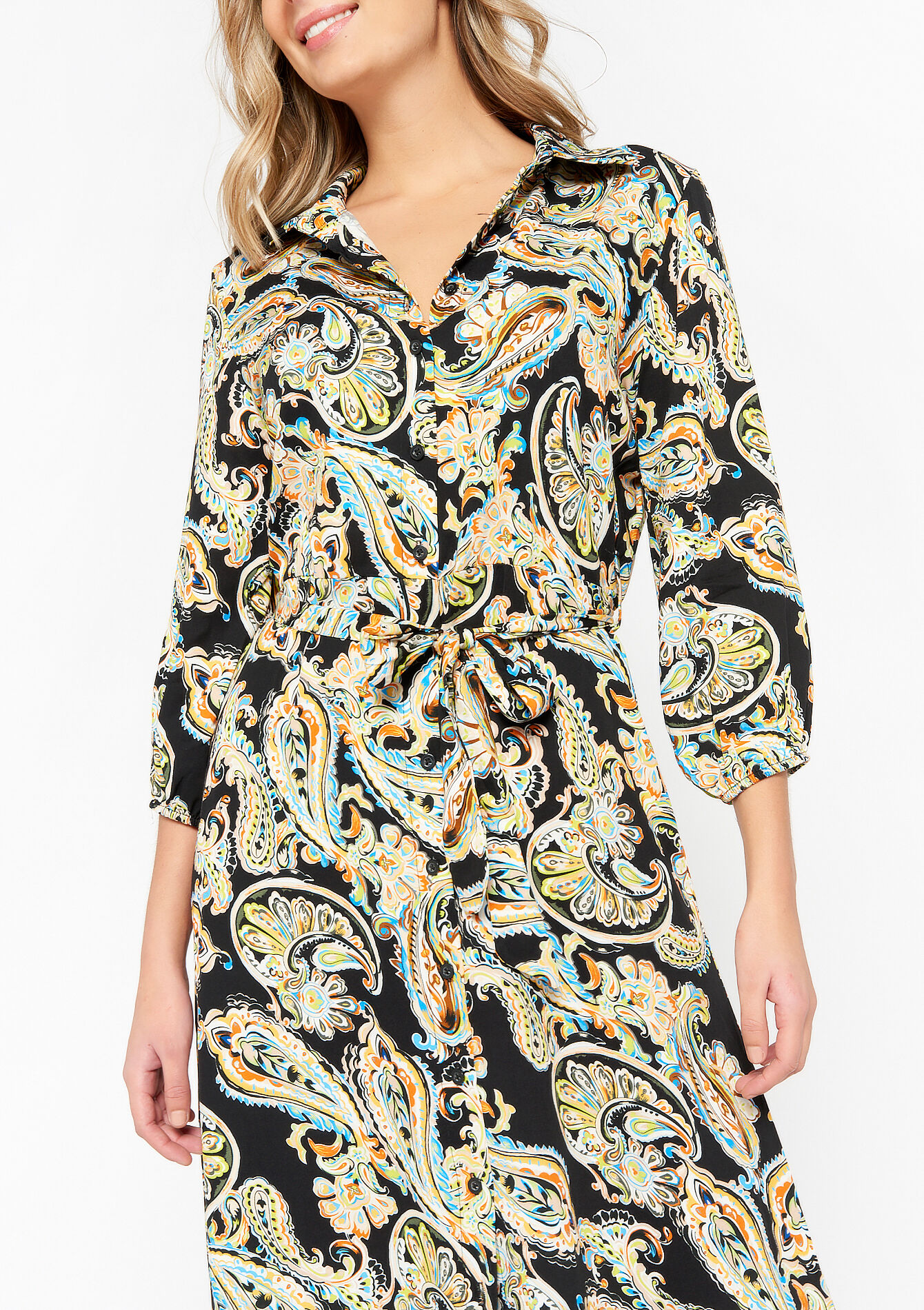 Shirt dress with paisley print, Shirt dress with paisley print - BLACK - 08601868_1119