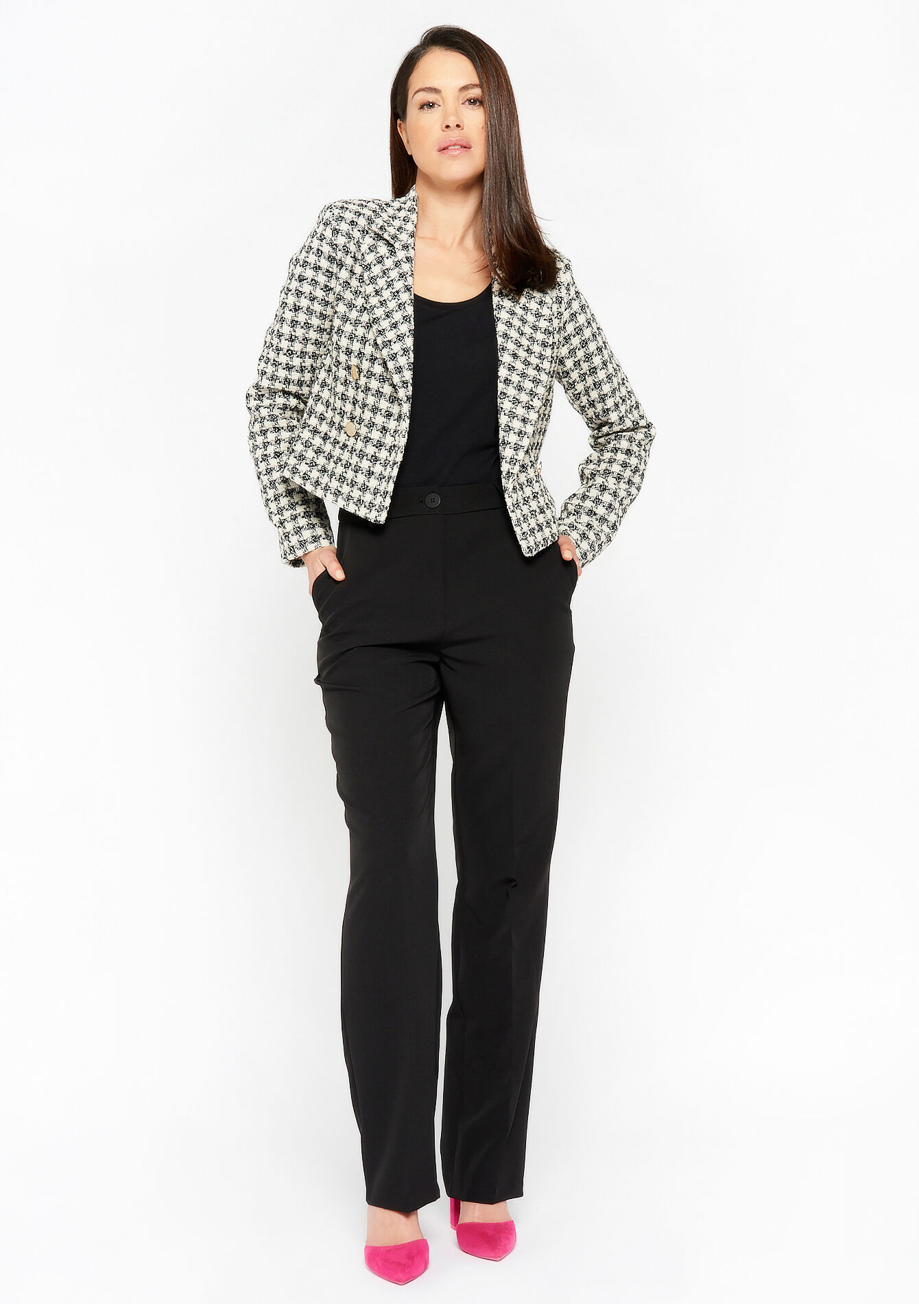 Korte tweed blazer, Korte tweed blazer - BLACK - 09100764_1119
