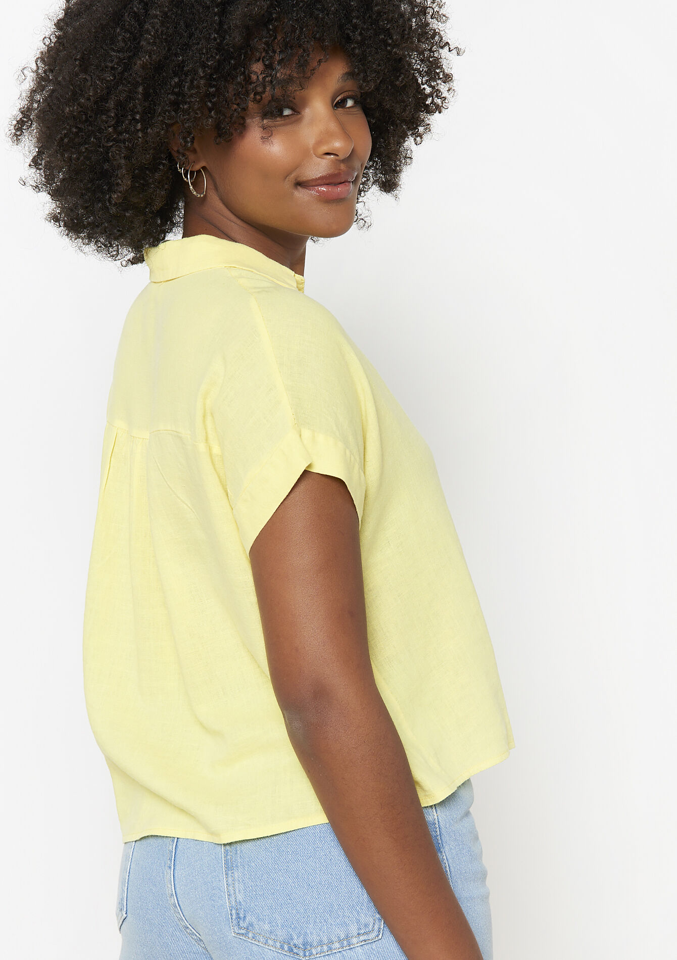 Linnen blouse met knoopsluiting - YELLOW PASTEL - 05702839_5004