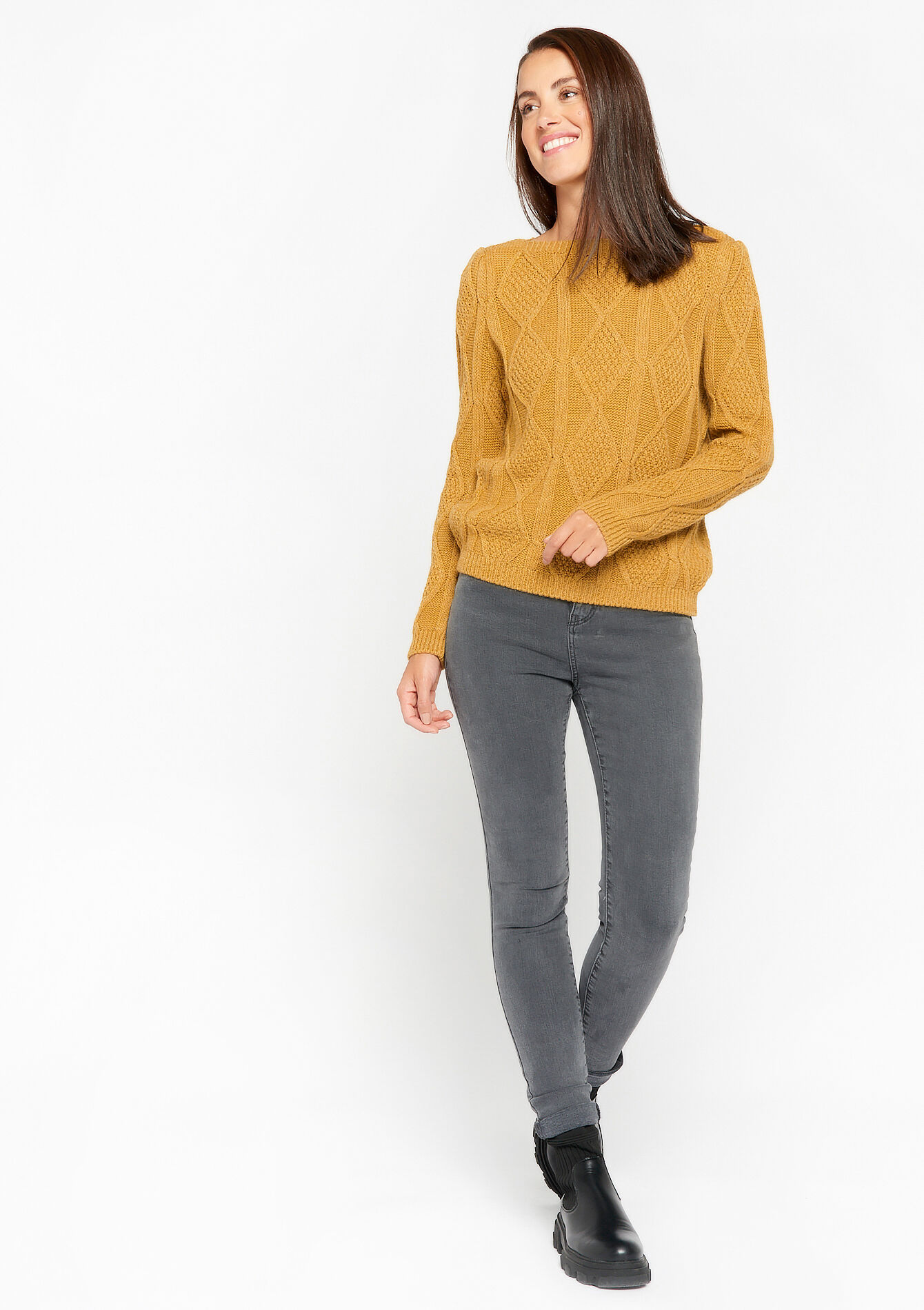 Pull torsadé en tricot - OCHRE SPICE - 04005989_5102