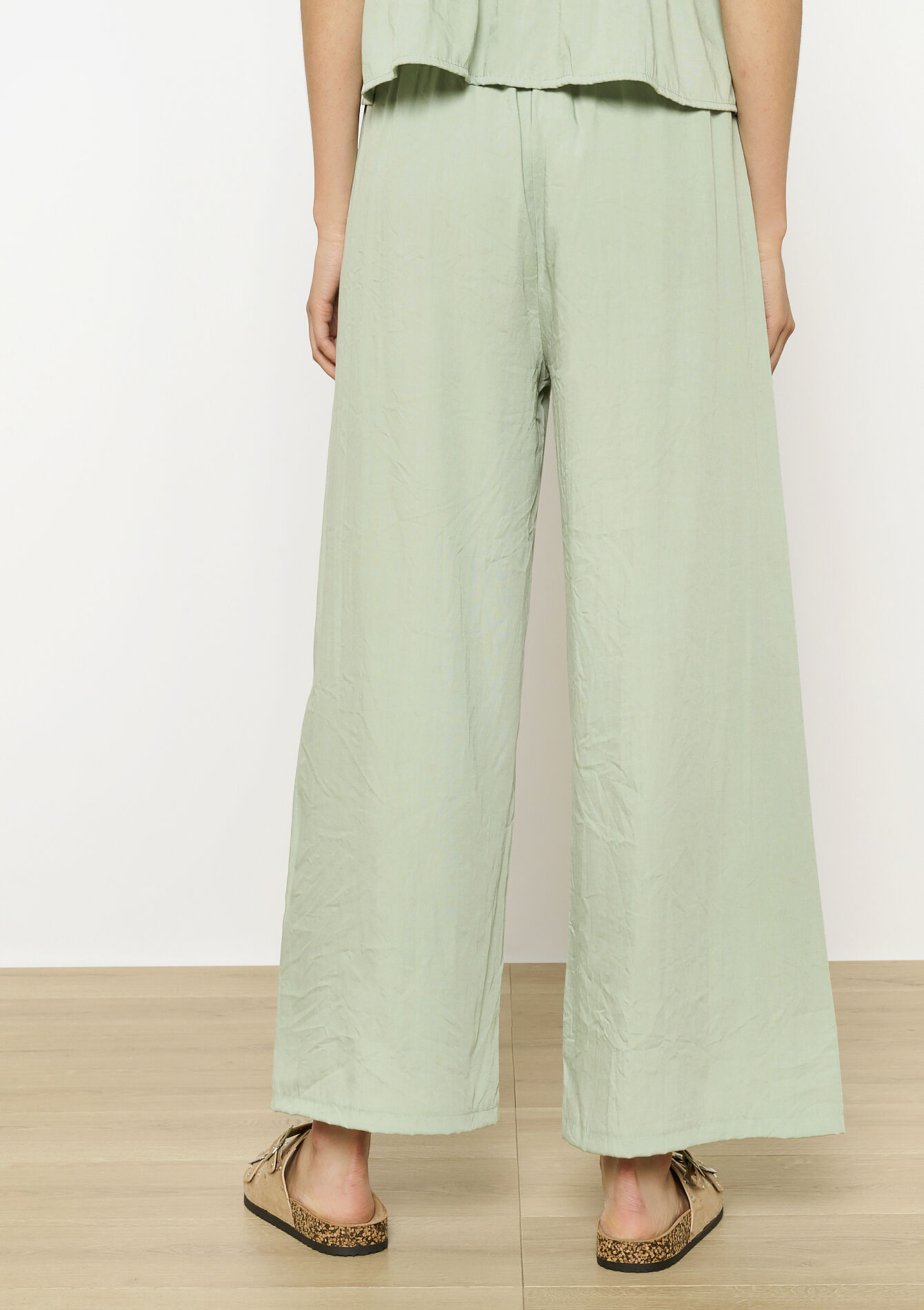 Wijde broek met elastische taille, Wijde broek met elastische taille - MINT GREEN - 06600990_1723