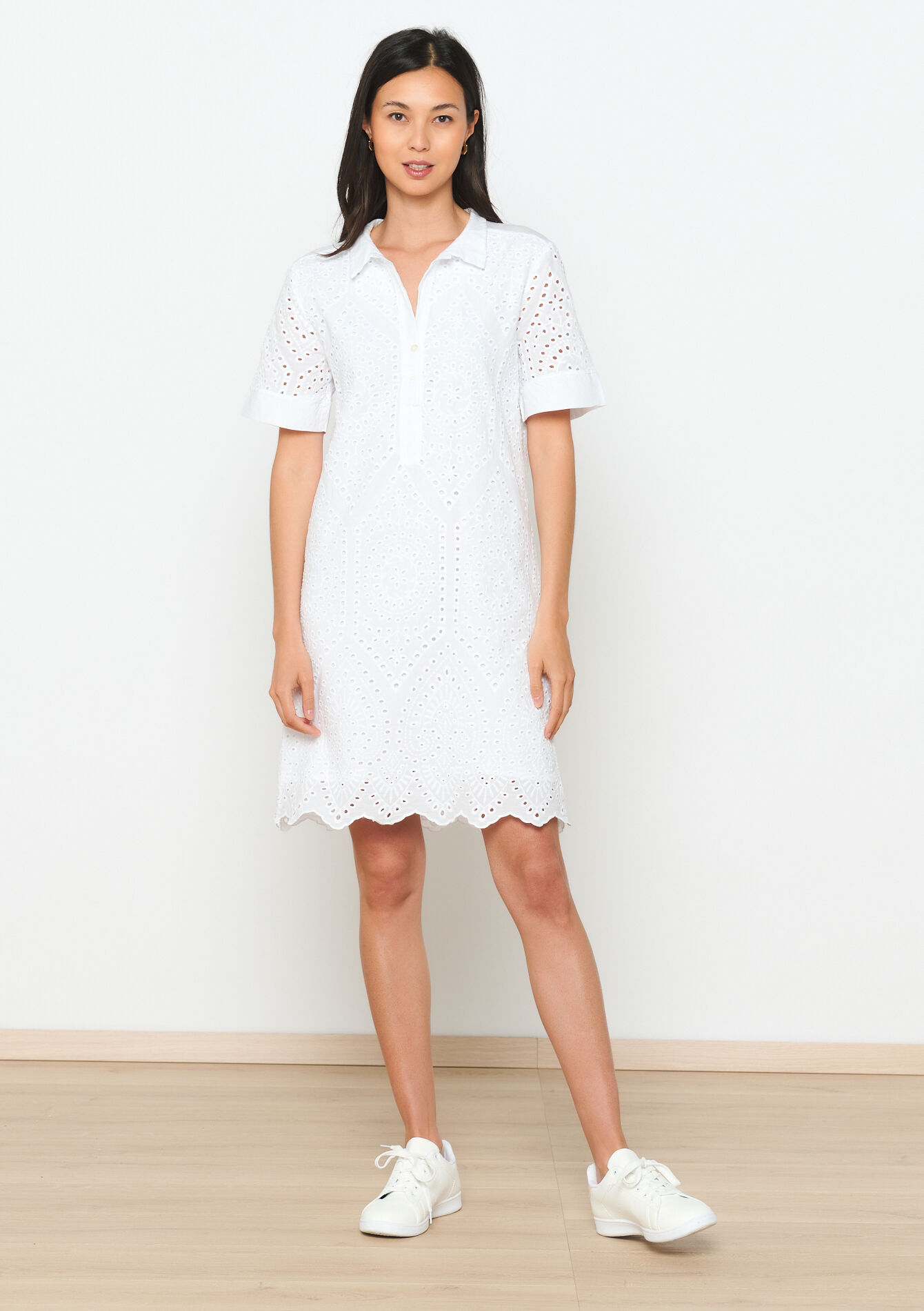 Short dress with broderie anglaise, Short dress with broderie anglaise - OFFWHITE - 08103626