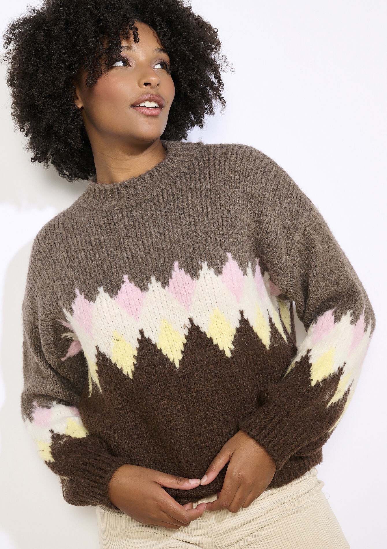 Pull à motif graphique - BROWN DARK CHOCOLATE - 04007117