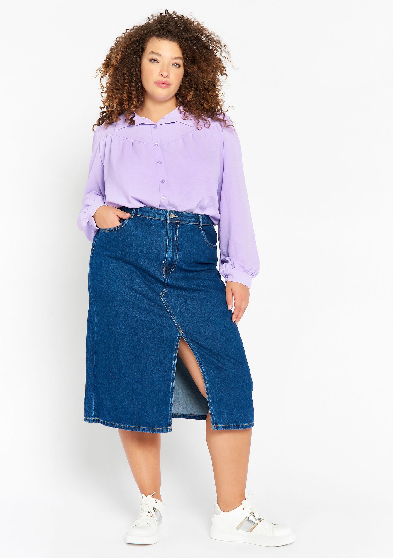 Denim midi skirt - DARK BLUE - 07101144_0501