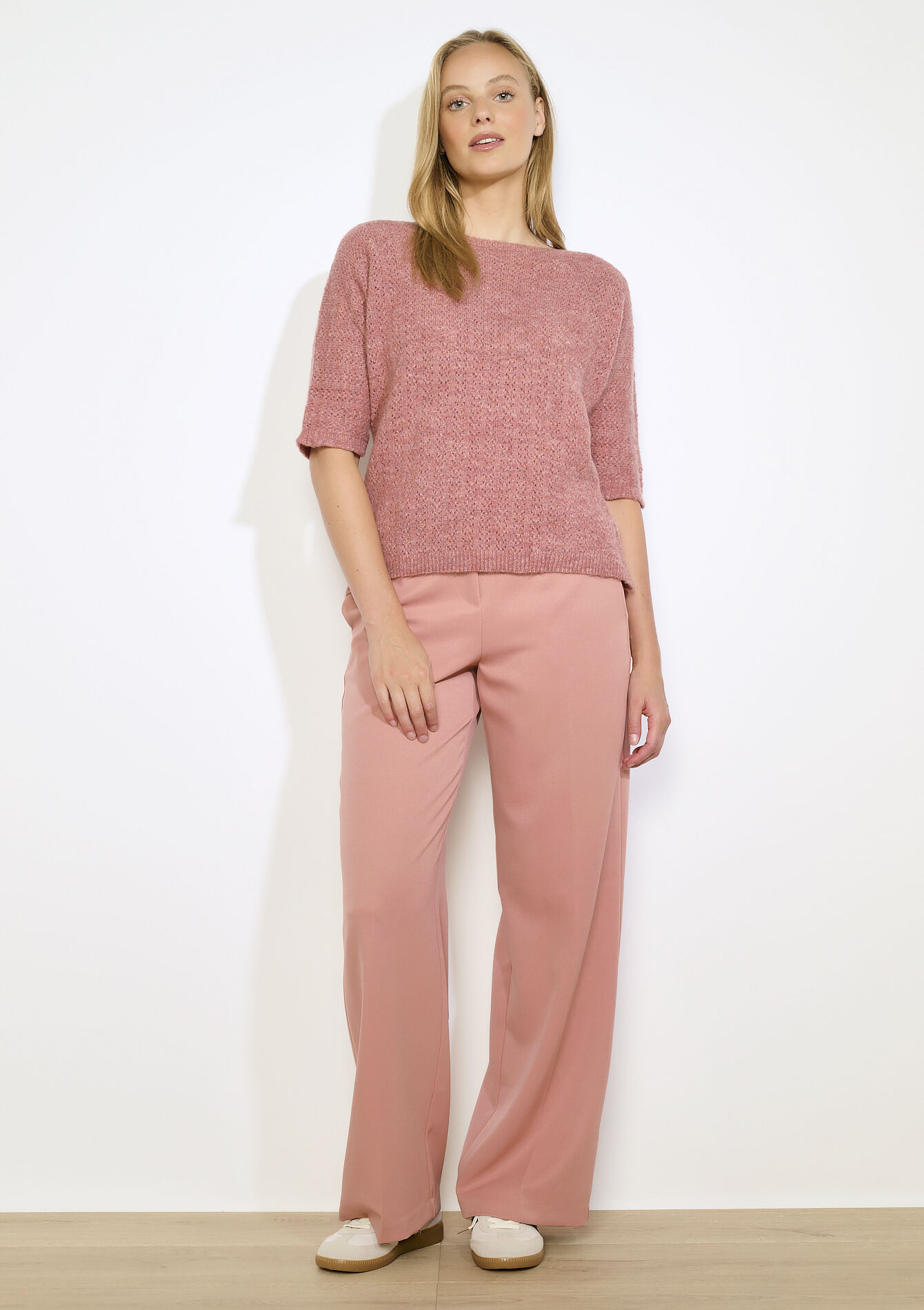 Openwork short sleeve knit, Openwork short sleeve knit - COSMETIC PINK - 04007038_5733