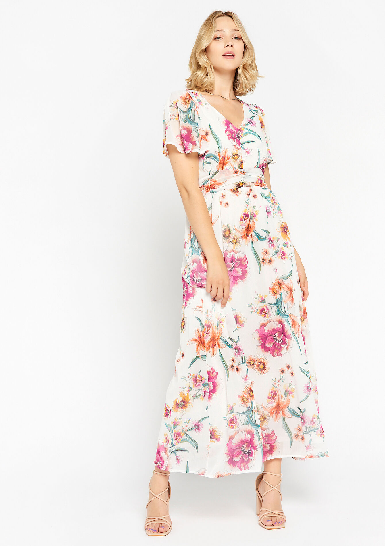 Robe longue à imprimé fleuri, Robe longue à imprimé fleuri - OFFWHITE - 08602026_1001