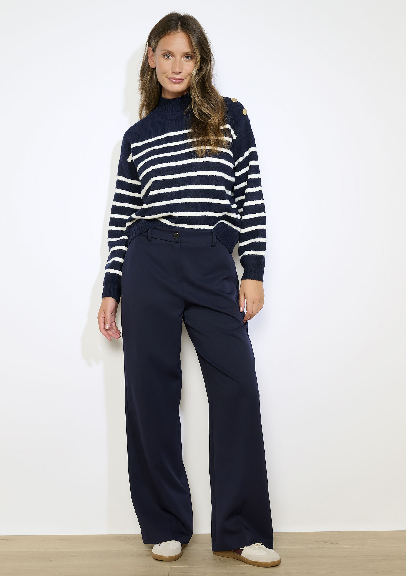 Pantalon large en sergé - NAVY BASIC - 06601045_2723