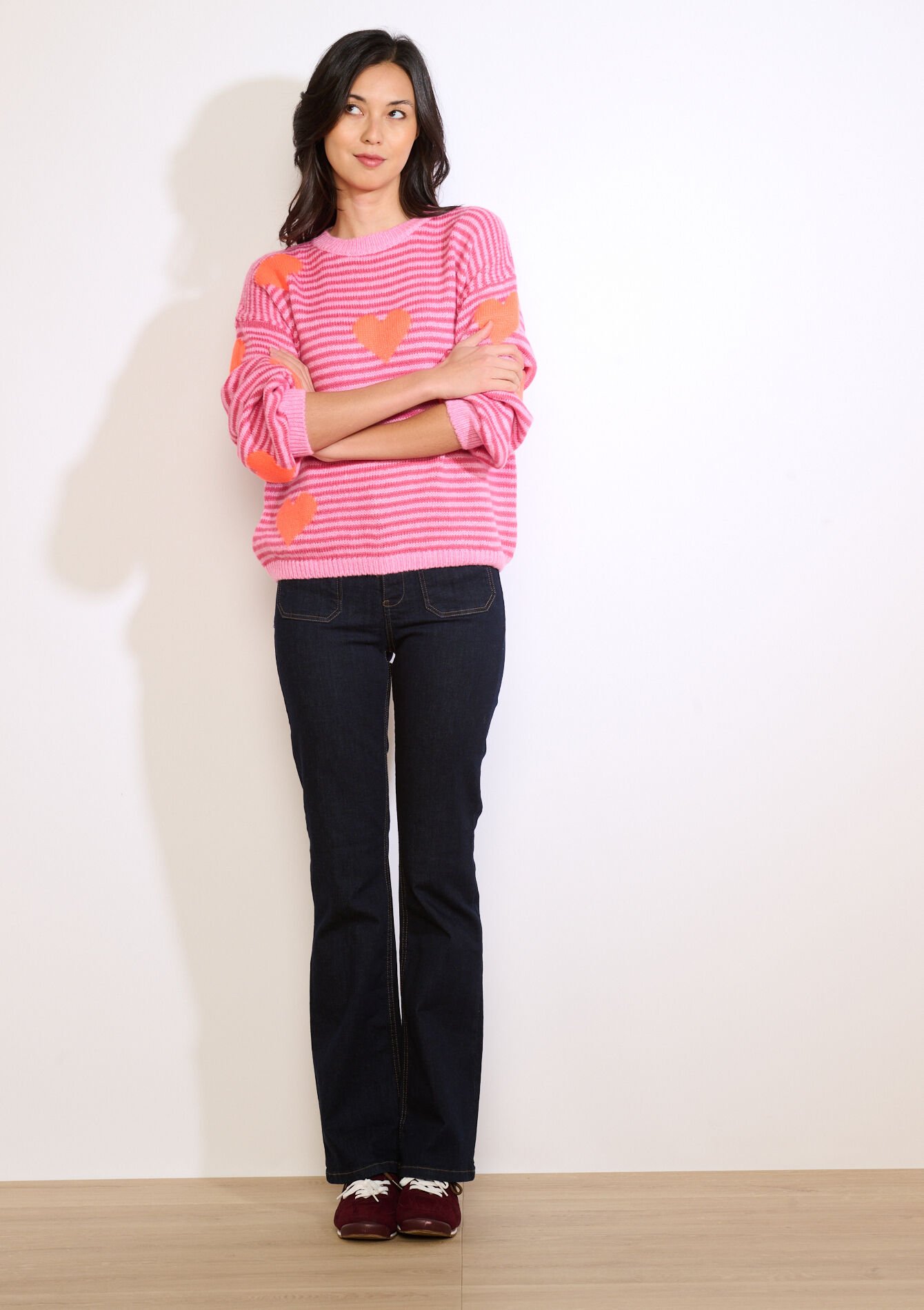 Pull rayé à motif c?ur - LIGHT PINK - 04007107