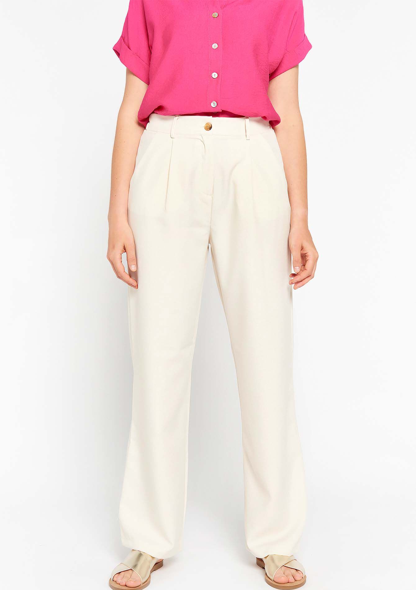 Wide trousers with linen look, Wide trousers with linen look - LT BEIGE - 06600764_2527