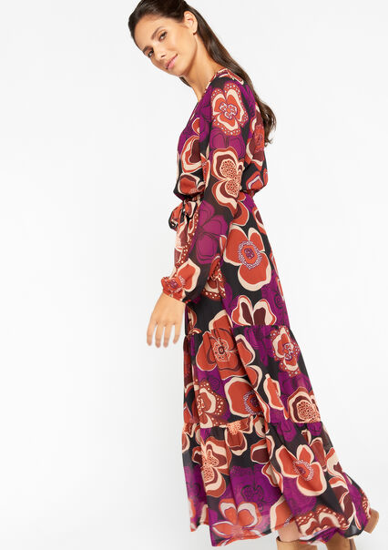 Maxi dress with retro flowers - ORANGE BRIGHT - 08601802_1255