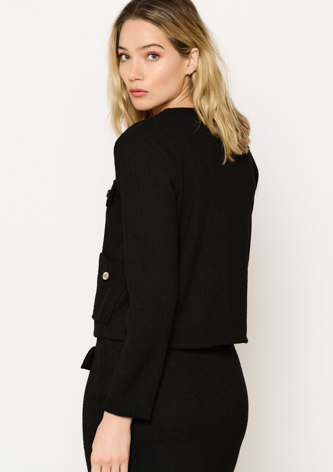 Veste en tweed avec boutons dorés, Veste en tweed avec boutons dorés - BLACK - 09101000_1119