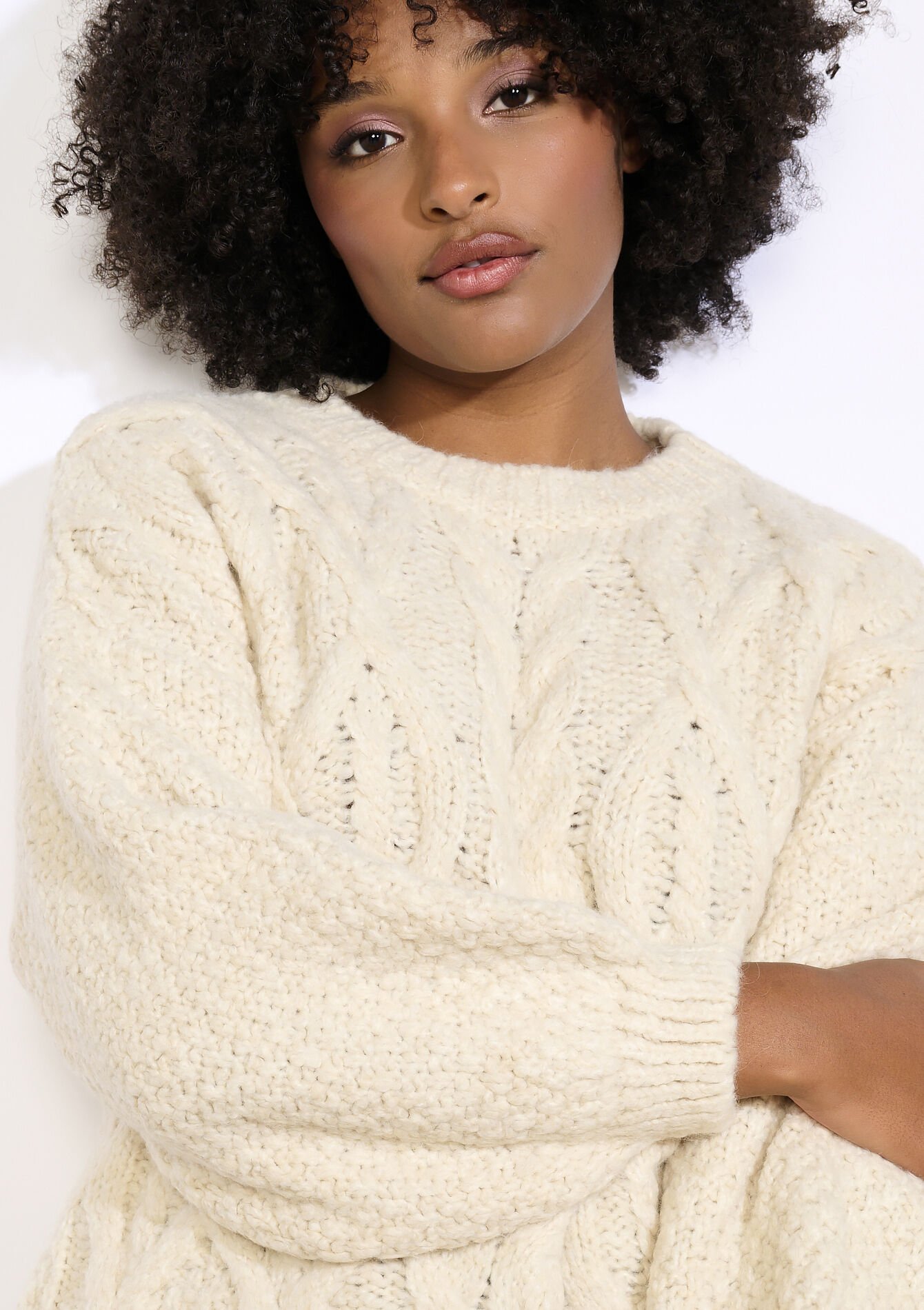 Dikke kabeltrui met col, Dikke kabeltrui met col - VANILLA WHITE - 04007127_1013