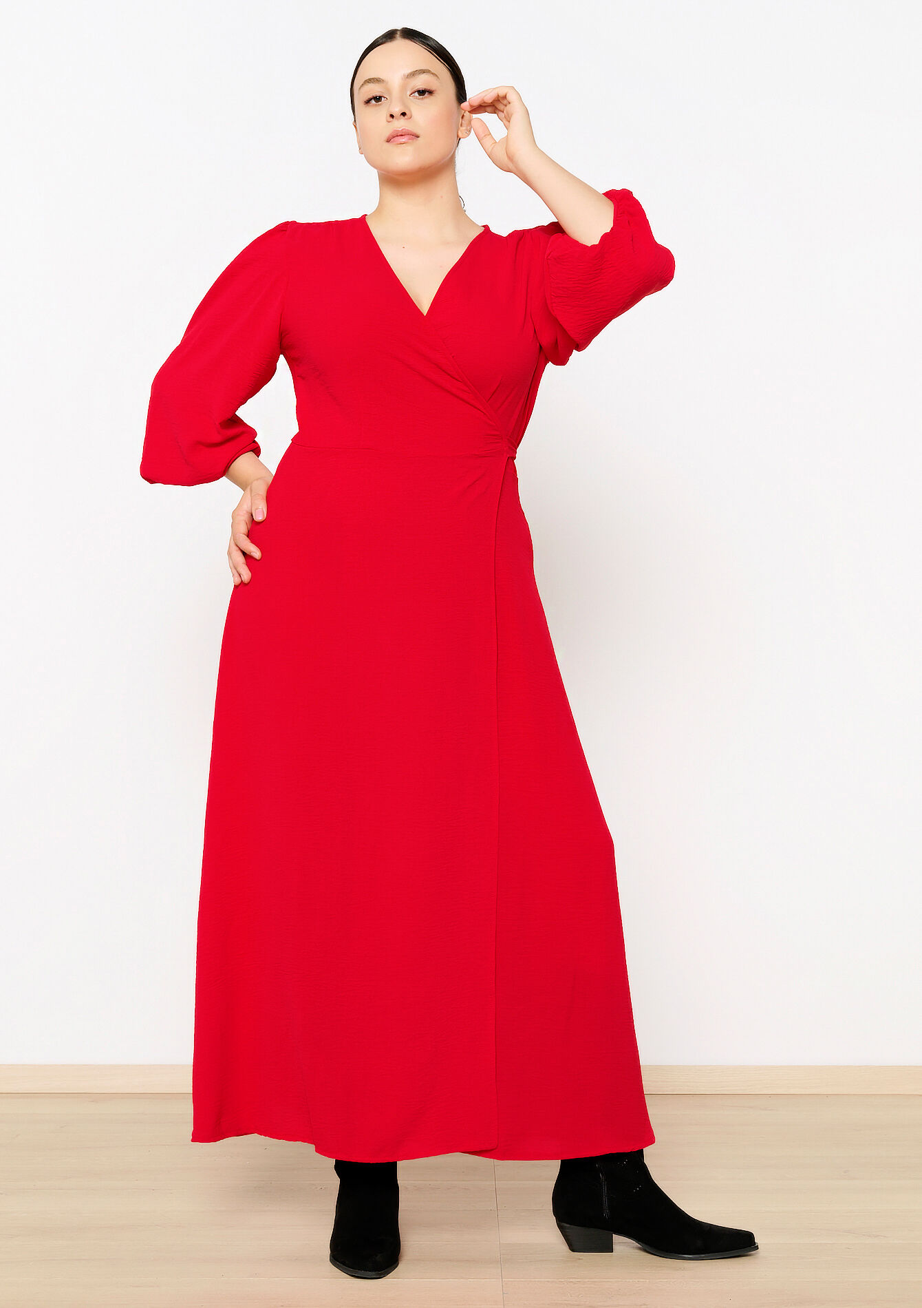 Wikkeljurk met ballonmouwen - RED LIPSTICK - 08103767_5310