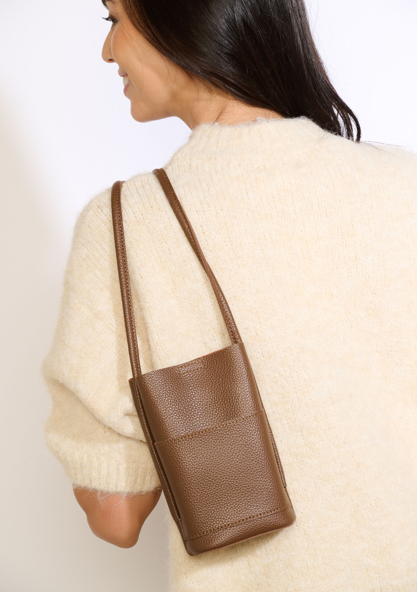 Mini bucket bag van imitatieleer, Mini bucket bag van imitatieleer - CAMEL BROWN - 14001930_3818