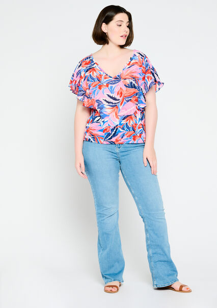 Blouse with flower print - BLUE FAIENCE - 05701974_1584