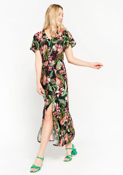 Maxi-jurk met tropische print - BLACK - 08601558_1119