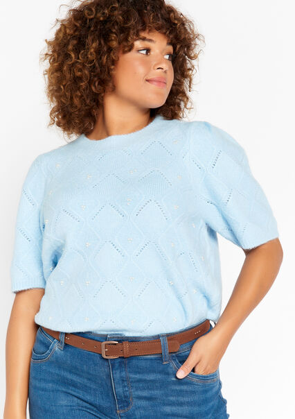 Short-sleeved sweater - BLUE PASTEL - 04005896_3003