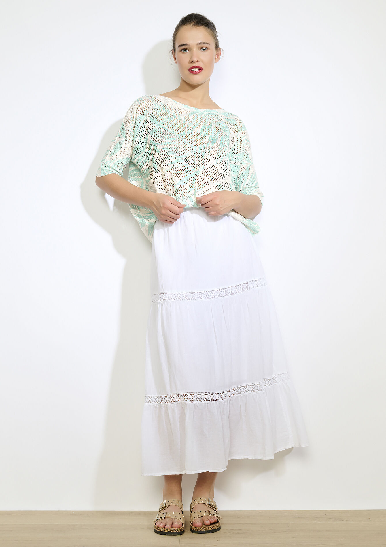 Luchtige blouse met bladerprint, Luchtige blouse met bladerprint, , back