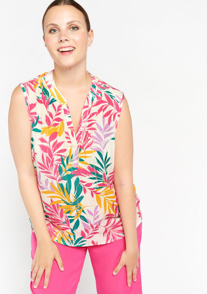 Top with tropical print - CORAL PINK  - 05702252_1968