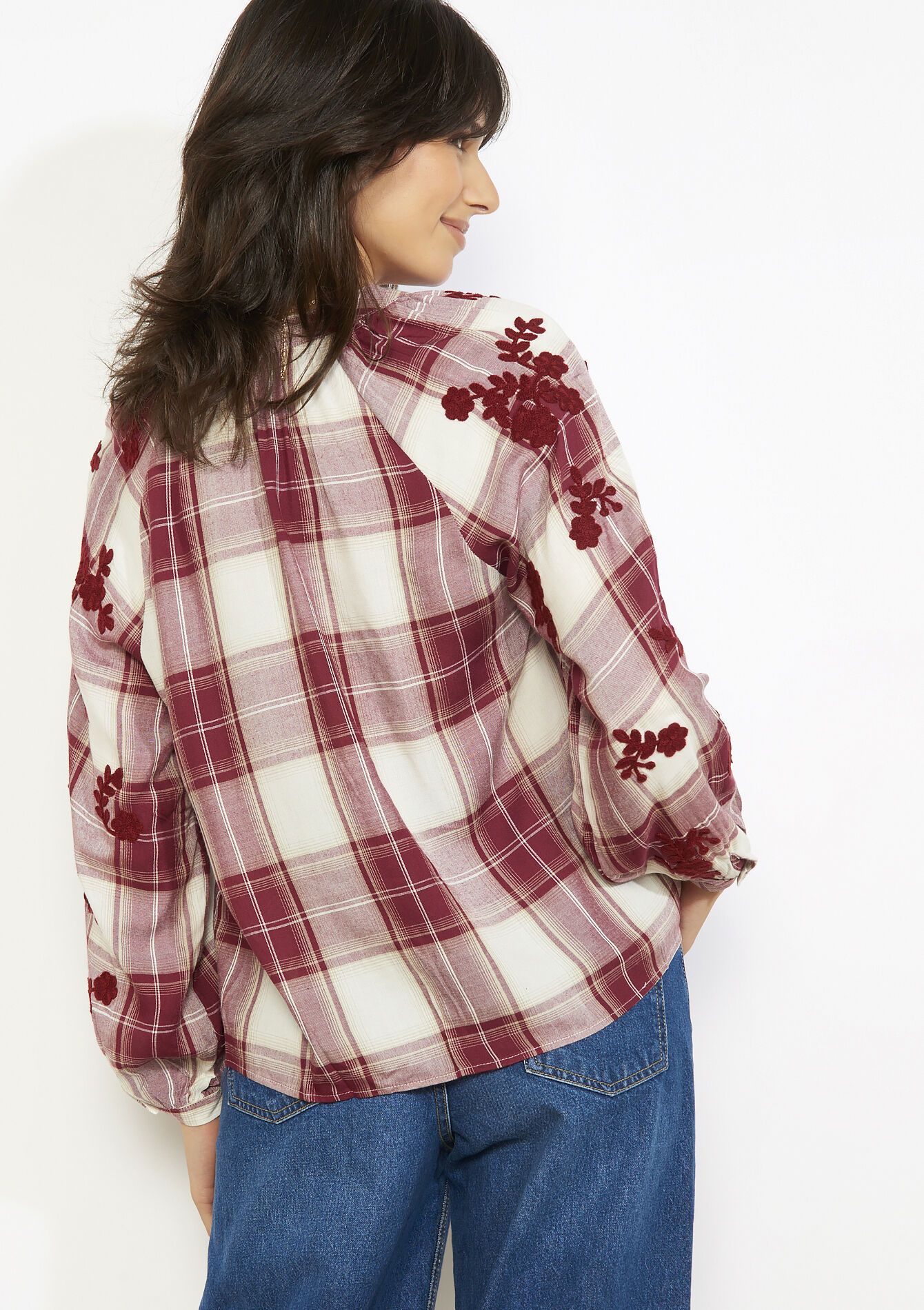 Geborduurde vichyblouse - OPTICAL WHITE - 05702999_1019