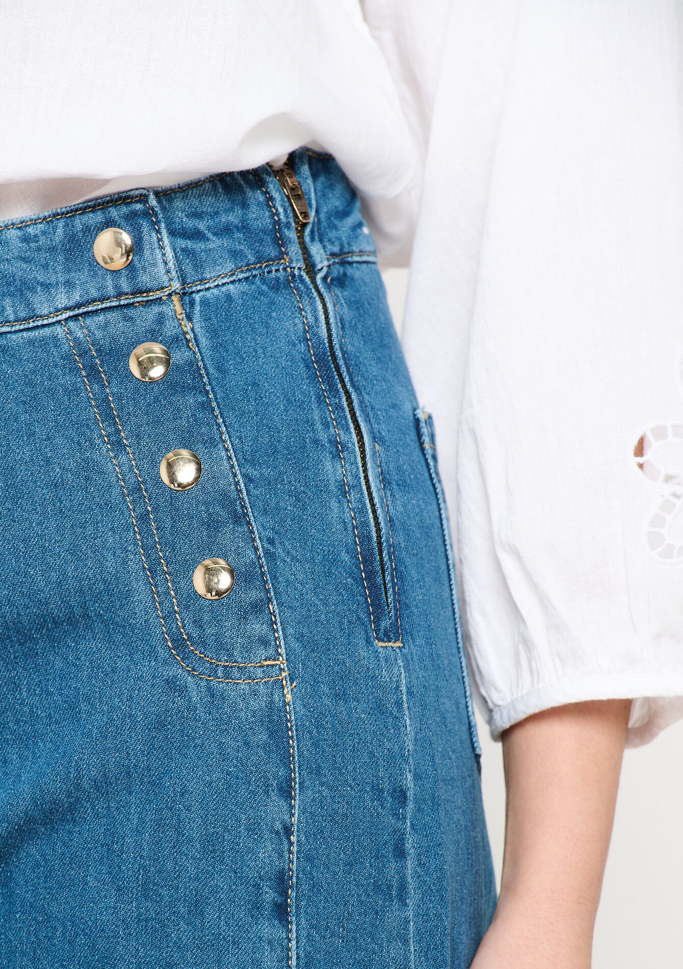 Wijde jeans met hoge taille, Wijde jeans met hoge taille - MEDIUM BLUE - 22000599_0500