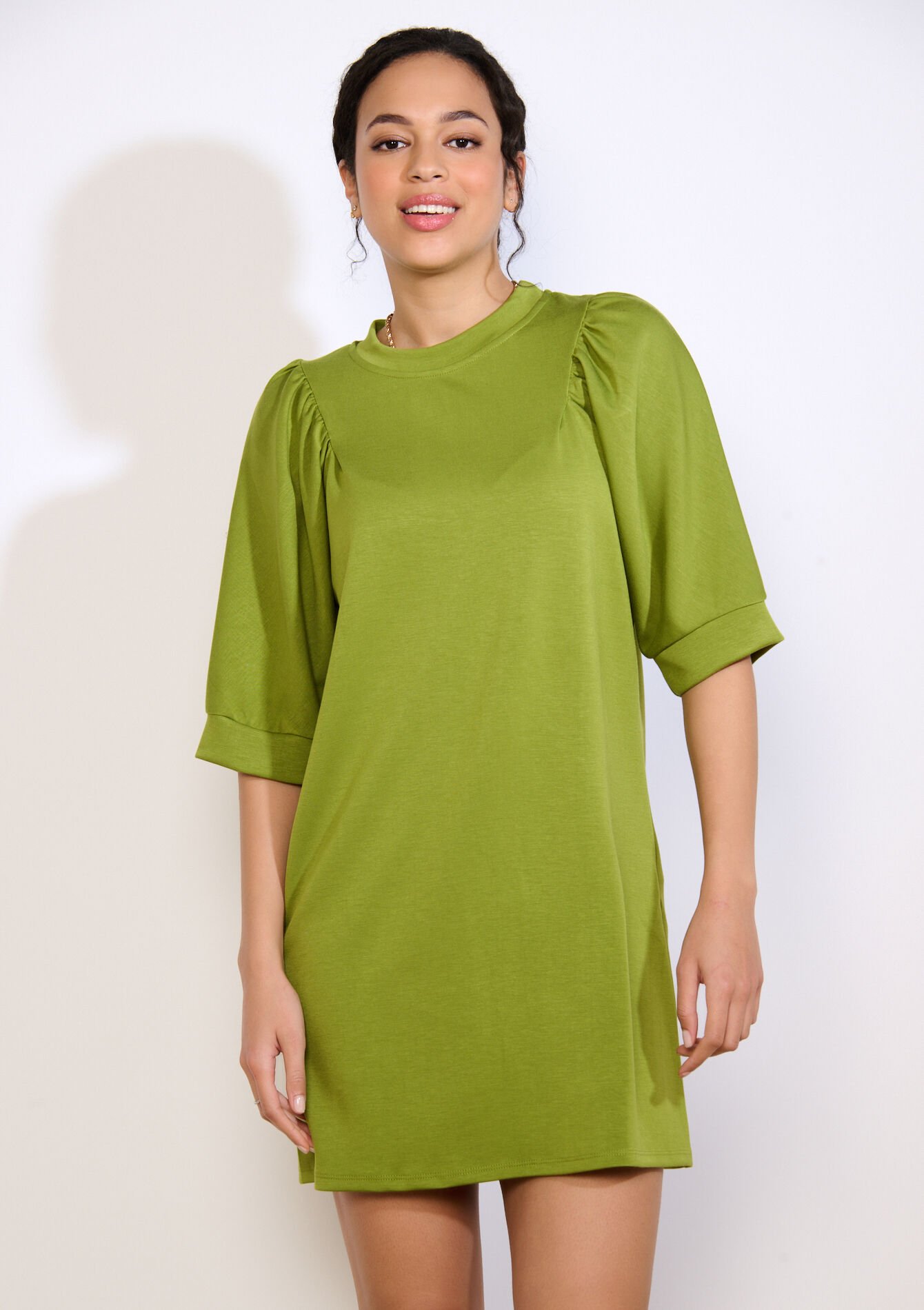 Sweaterjurk met pofmouwen, , back