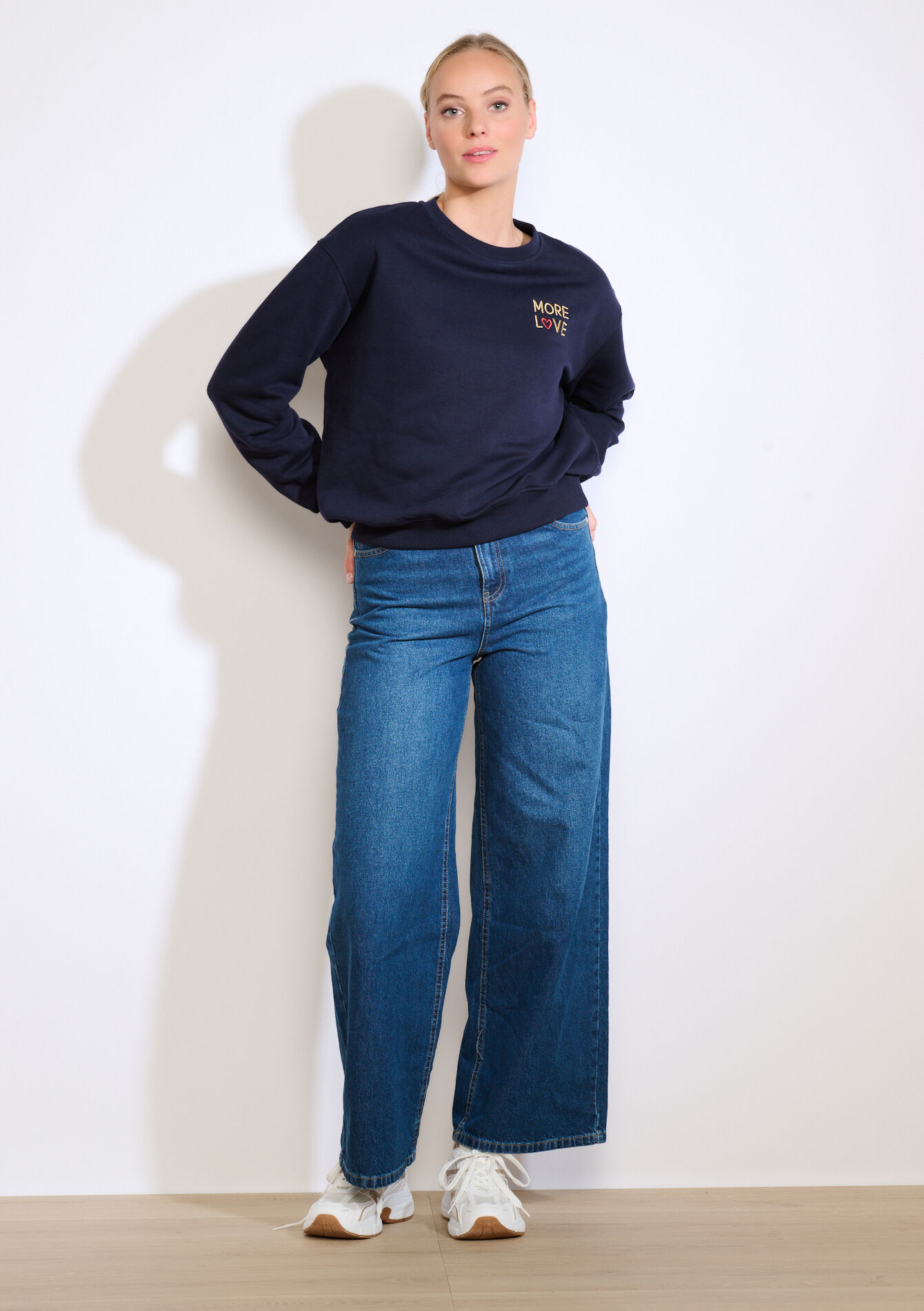 Oversized sweatshirt met borduursel, Oversized sweatshirt met borduursel - NAVY BASIC - 03001766_2723