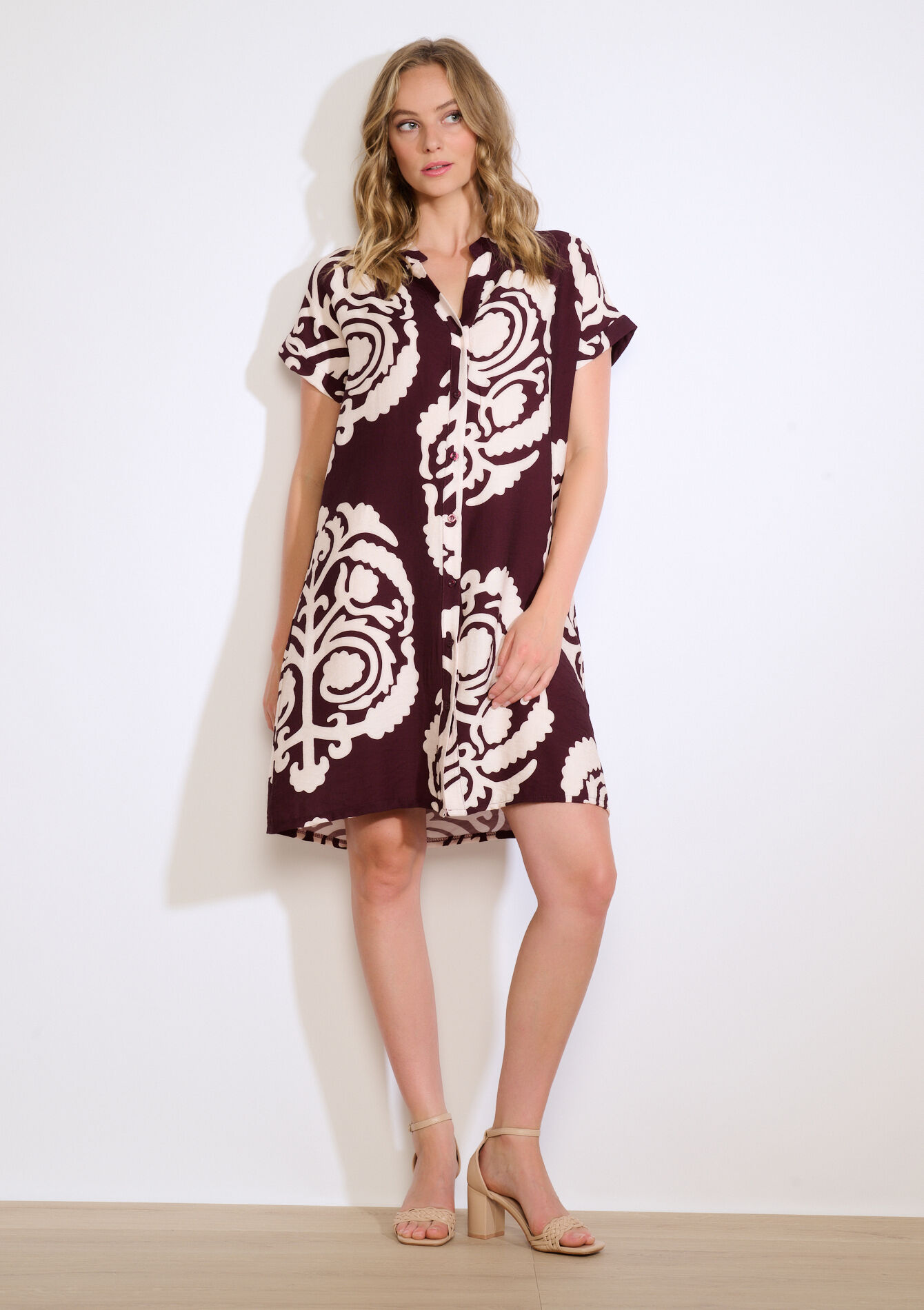 Jurk met grafische print, Jurk met grafische print - AUBERGINE - 08104262_1537
