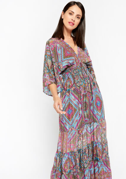 Maxi-jurk met eclectische print - KHAKI FADED - 08601721_4326