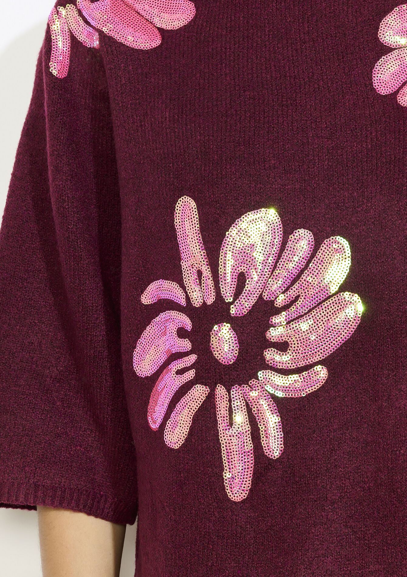 Robe pull fleurie brodée, Robe pull fleurie brodée - BORDEAUX WINE - 08104284_5514