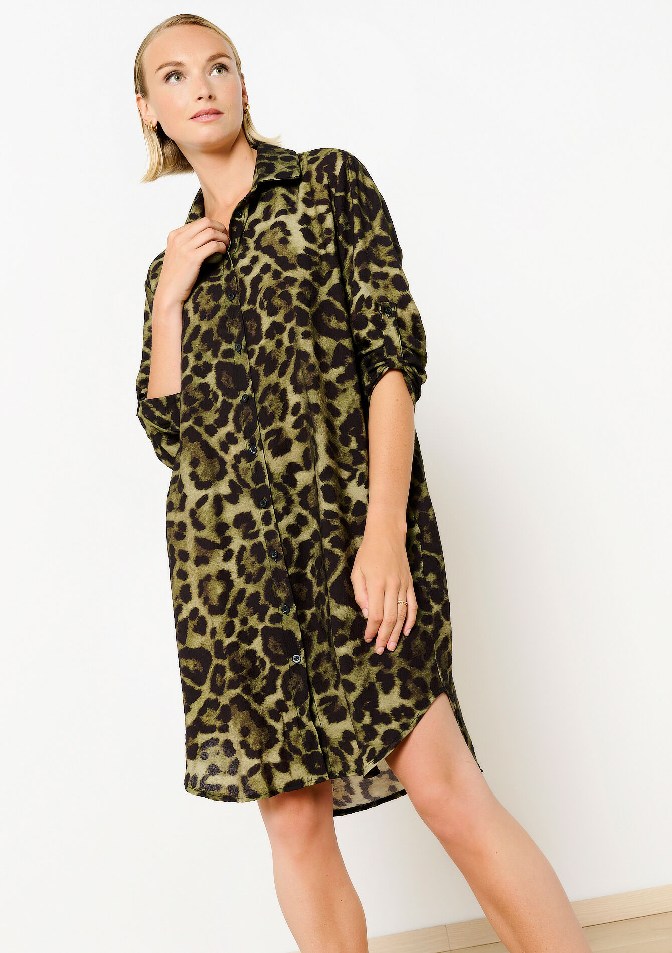 Shirt dress with leopard print, Shirt dress with leopard print - KHAKI DARKY - 08103811_4208