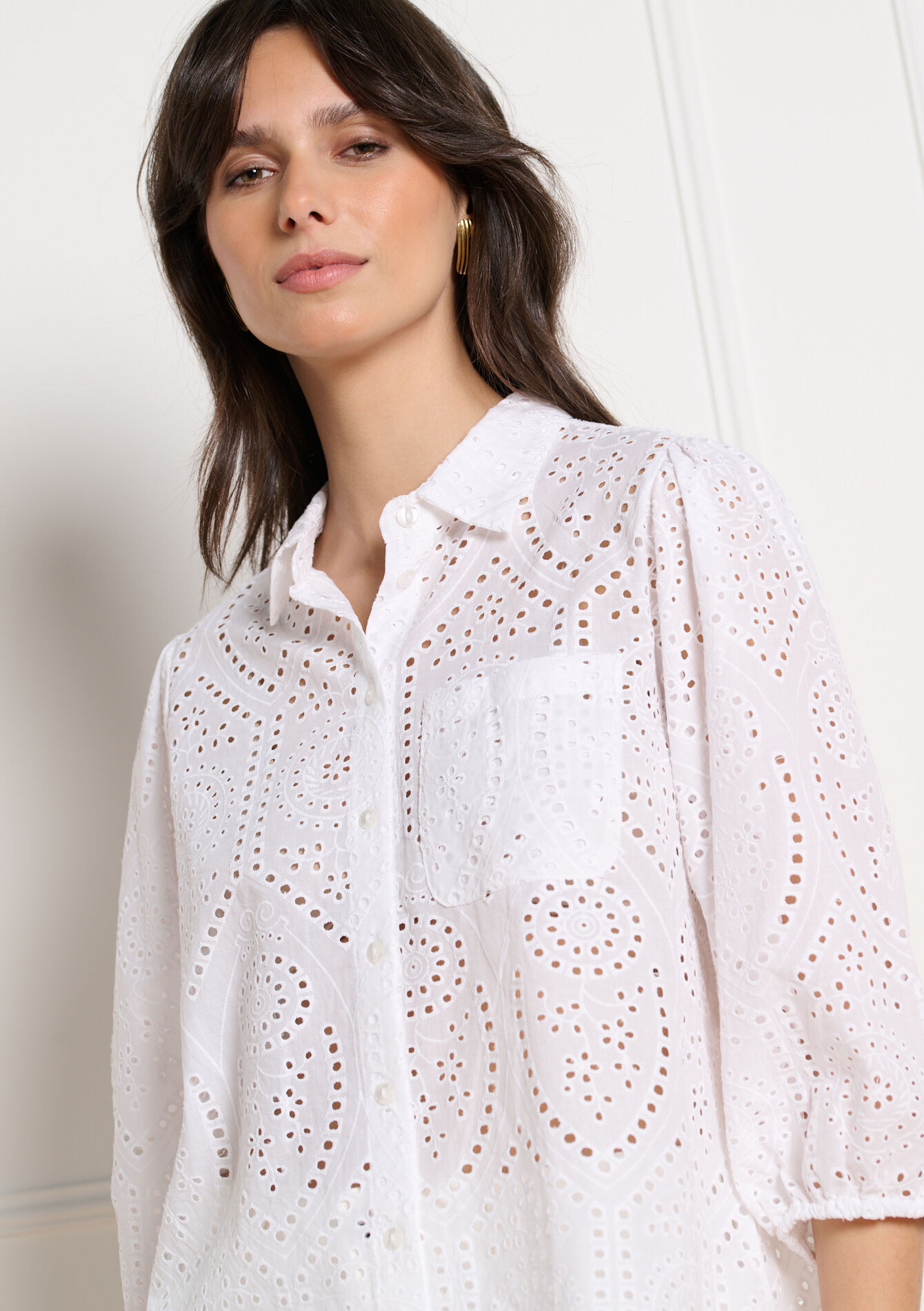 Broderie katoenen hemd - OPTICAL WHITE - 05702960_1019